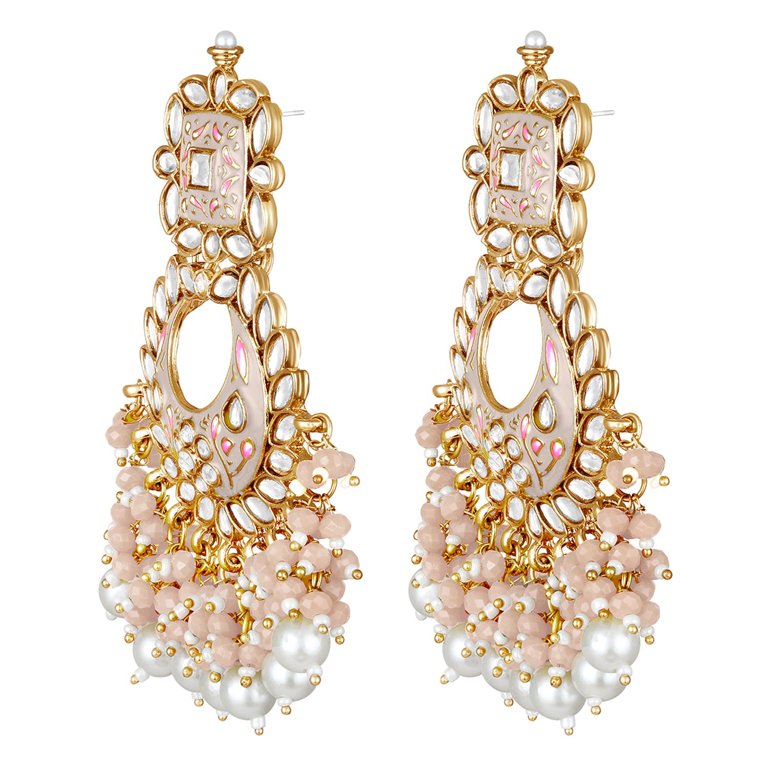 Maroon Meenakari Work Floral Chandbali Traditional Dangler Earrings with Crystals and Beads