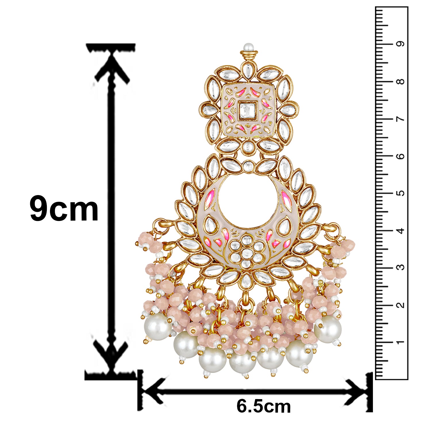 Maroon Meenakari Work Floral Chandbali Traditional Dangler Earrings with Crystals and Beads