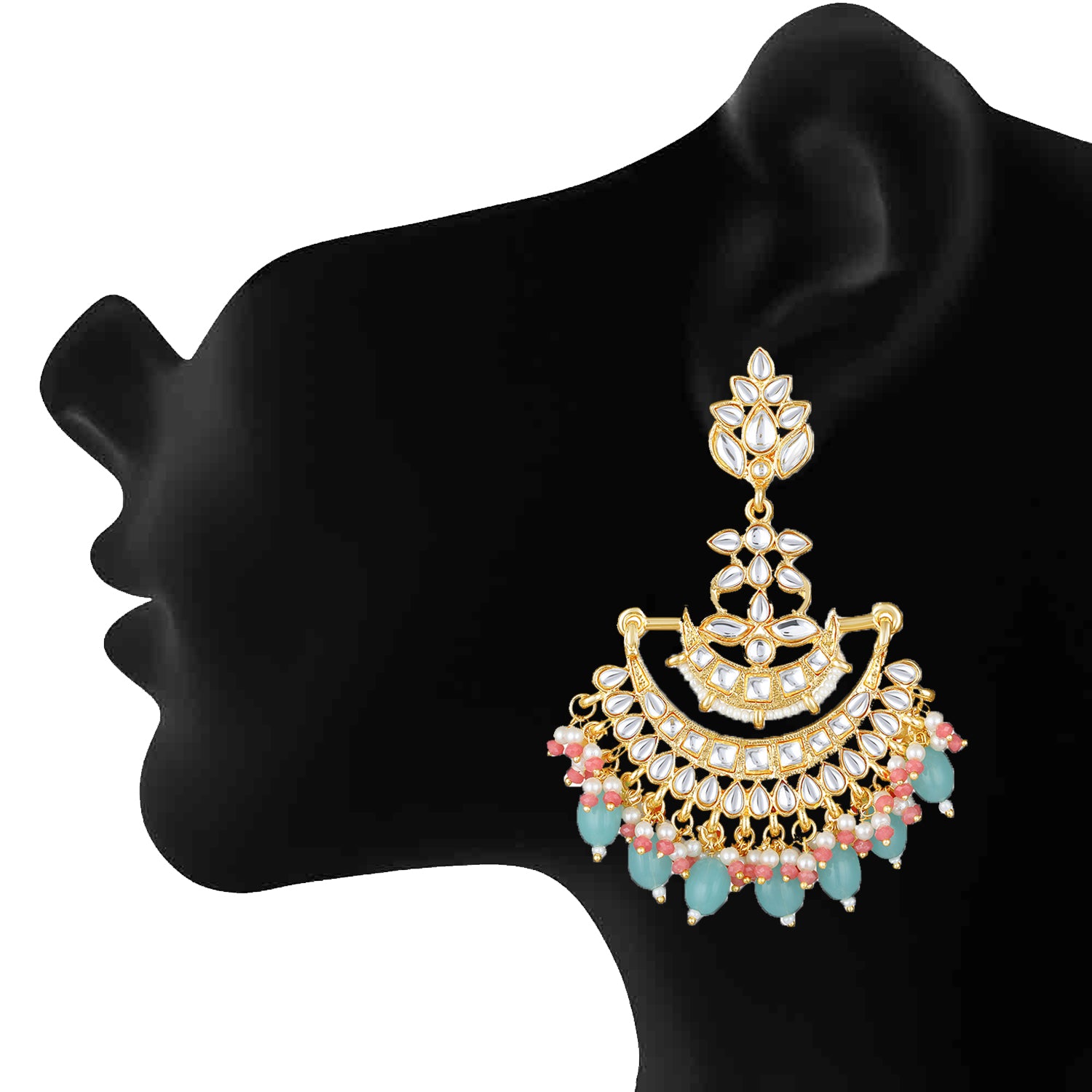 Floral Chandbali Traditional Dangler Earrings with Crystals and Multicolor Beads