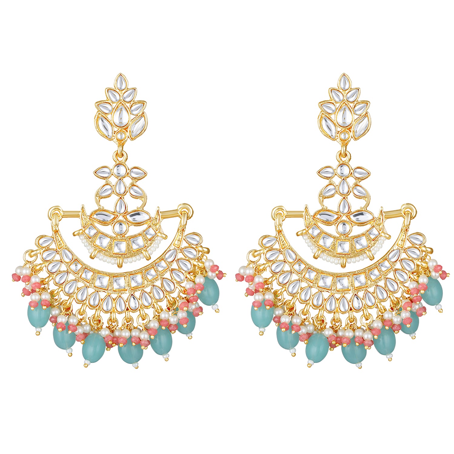 Floral Chandbali Traditional Dangler Earrings with Crystals and Multicolor Beads