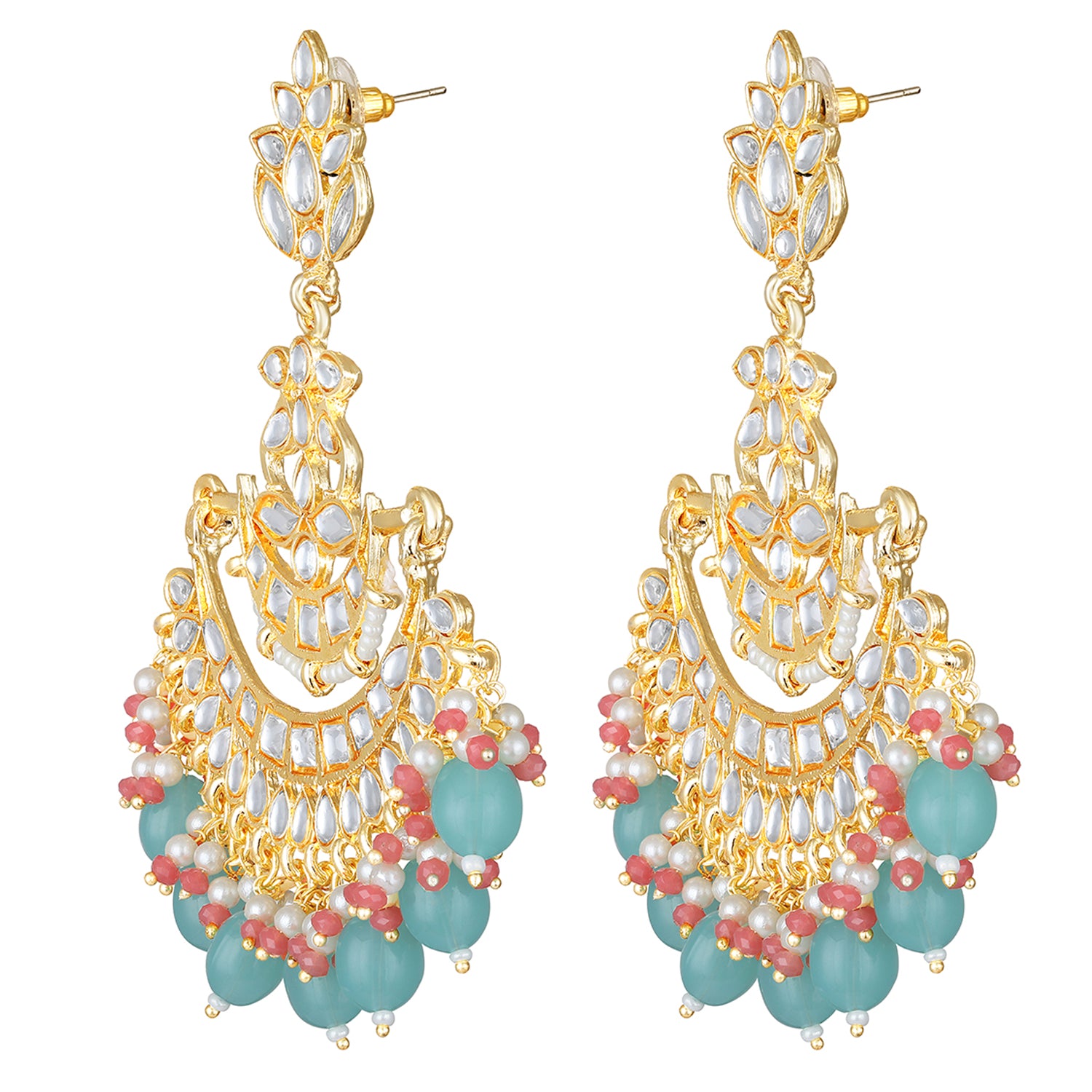Floral Chandbali Traditional Dangler Earrings with Crystals and Multicolor Beads