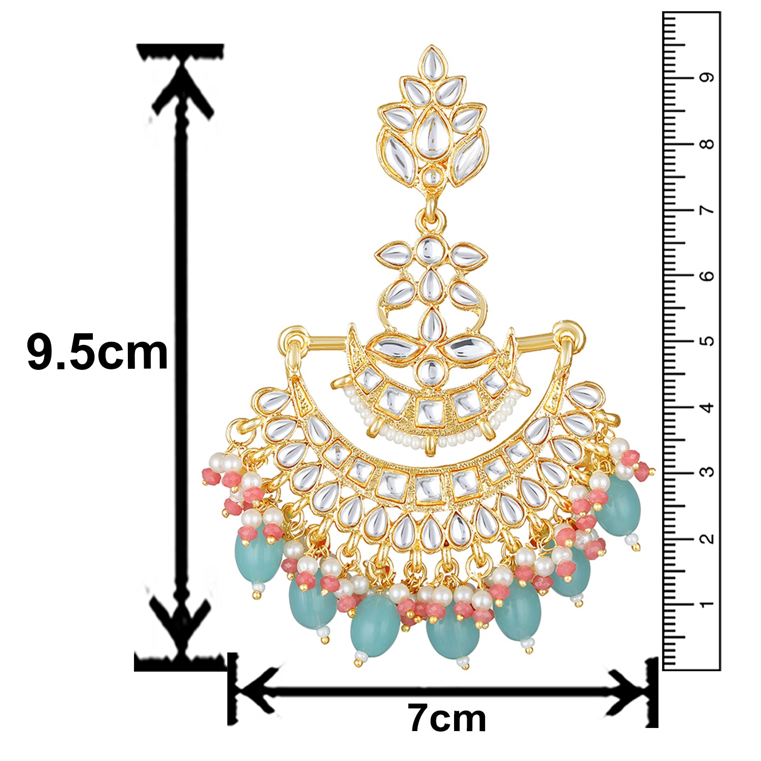 Floral Chandbali Traditional Dangler Earrings with Crystals and Multicolor Beads