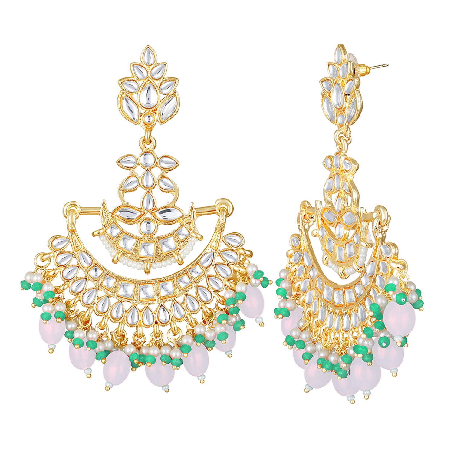 Floral Chandbali Traditional Dangler Earrings with Crystals and Multicolor Beads