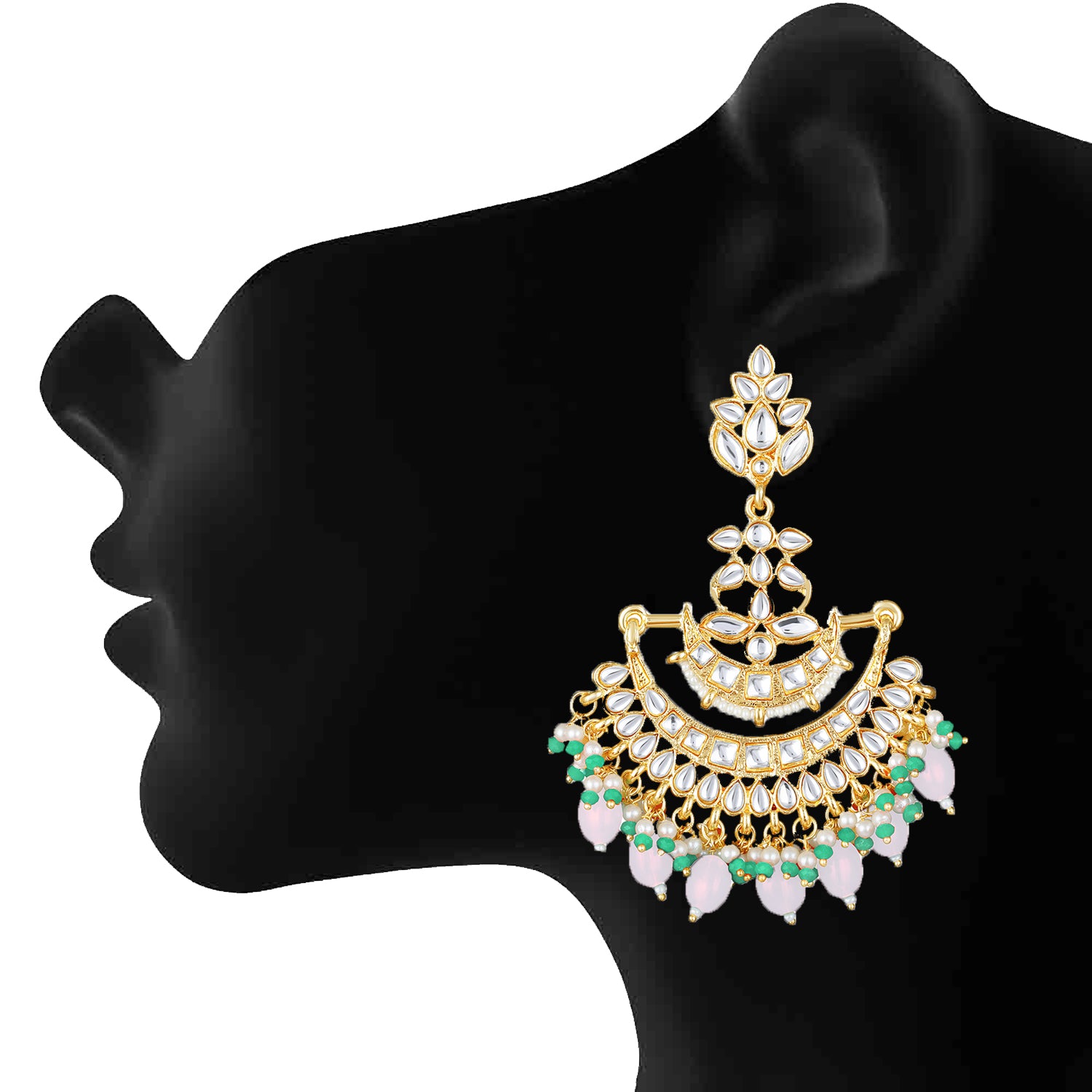 Floral Chandbali Traditional Dangler Earrings with Crystals and Multicolor Beads