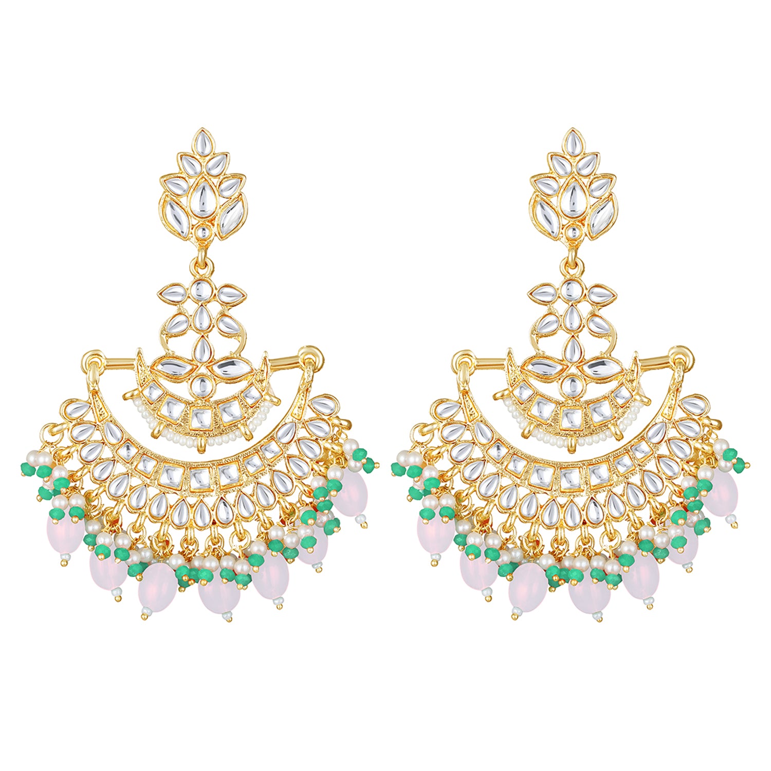 Floral Chandbali Traditional Dangler Earrings with Crystals and Multicolor Beads