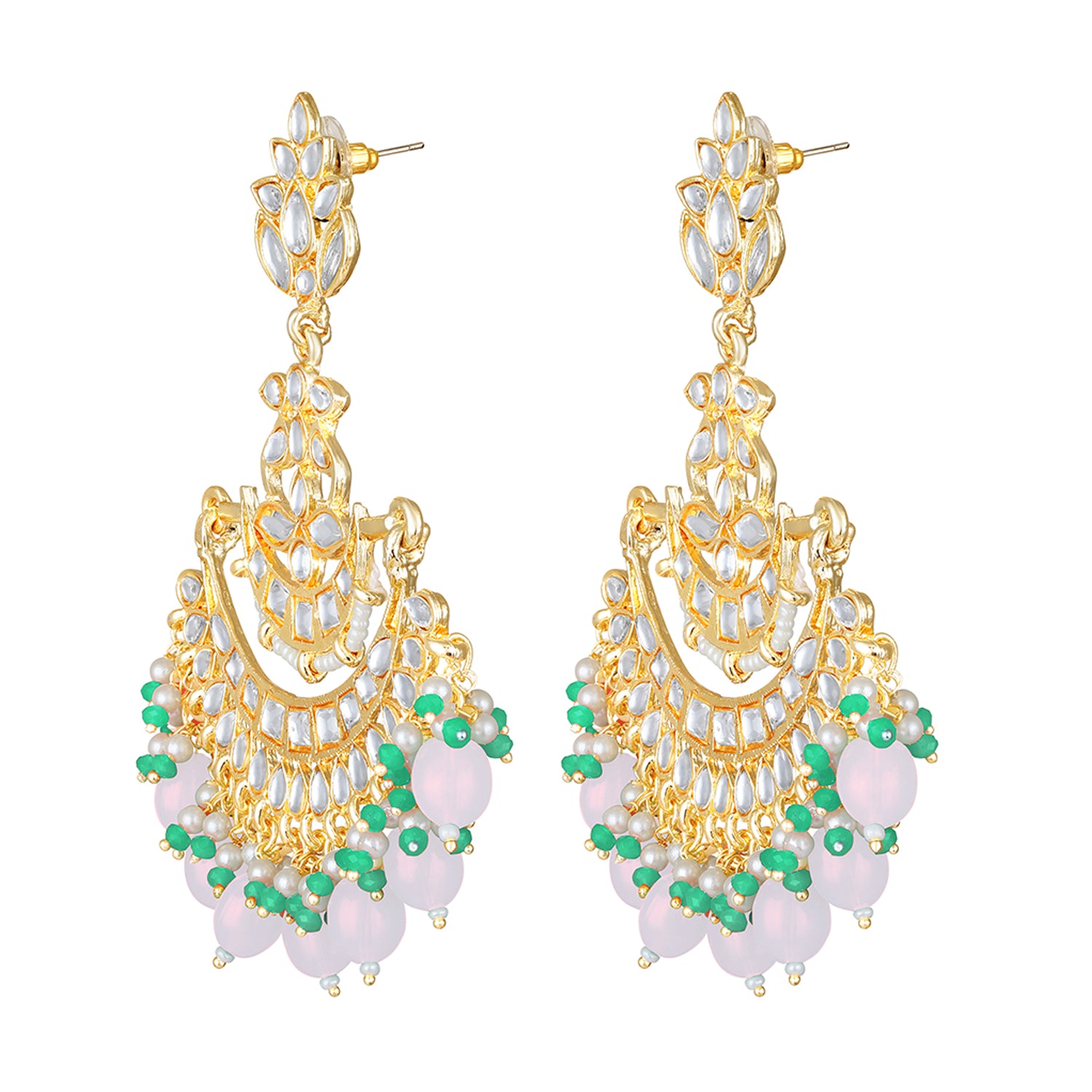 Floral Chandbali Traditional Dangler Earrings with Crystals and Multicolor Beads