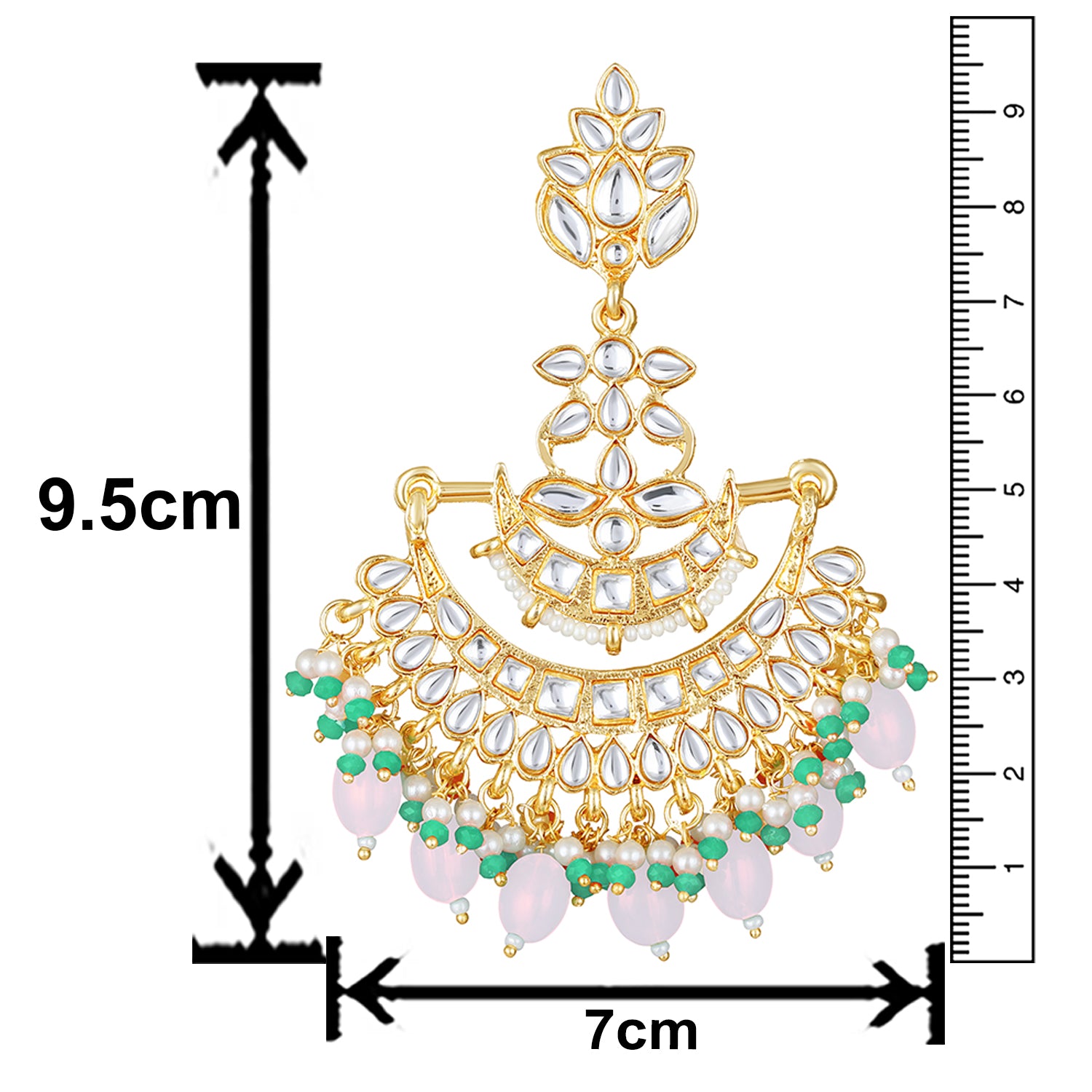 Floral Chandbali Traditional Dangler Earrings with Crystals and Multicolor Beads