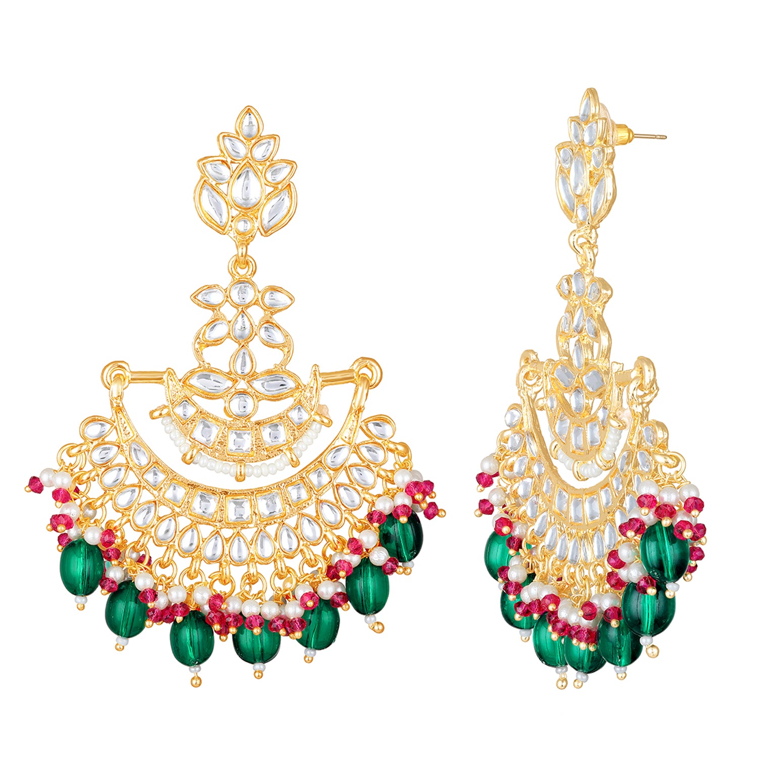 Floral Chandbali Traditional Dangler Earrings with Crystals and Multicolor Beads