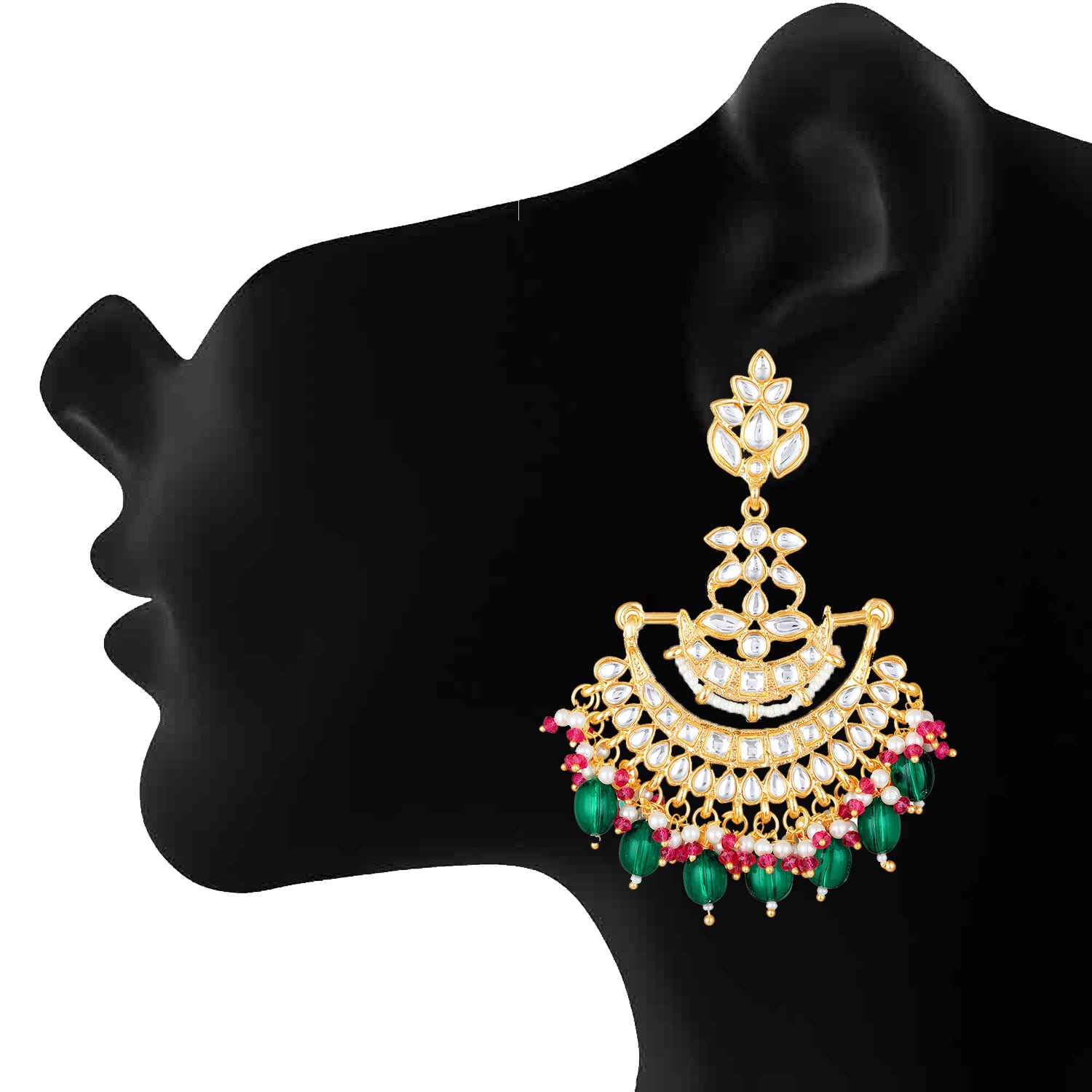 Floral Chandbali Traditional Dangler Earrings with Crystals and Multicolor Beads