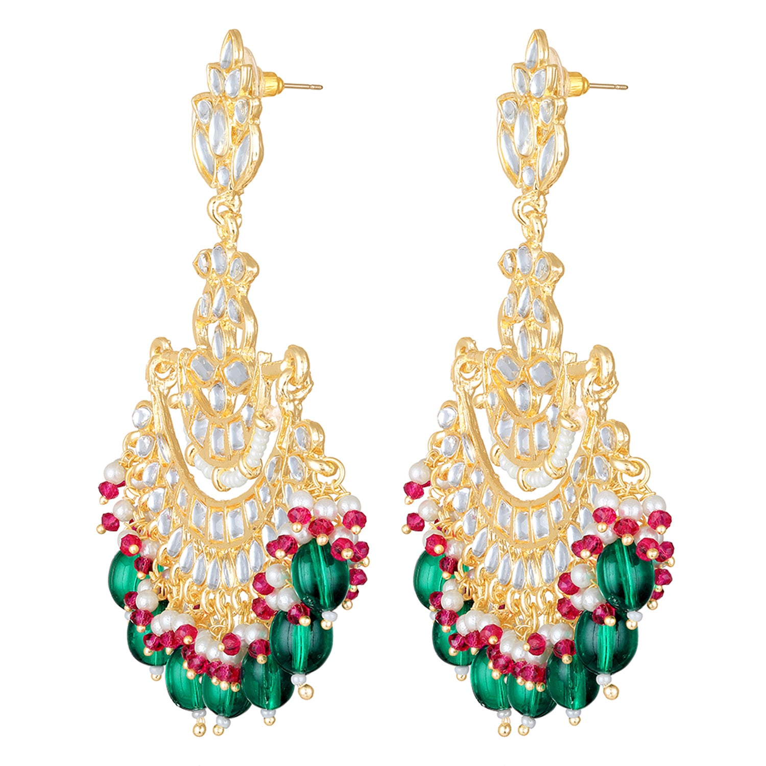 Floral Chandbali Traditional Dangler Earrings with Crystals and Multicolor Beads