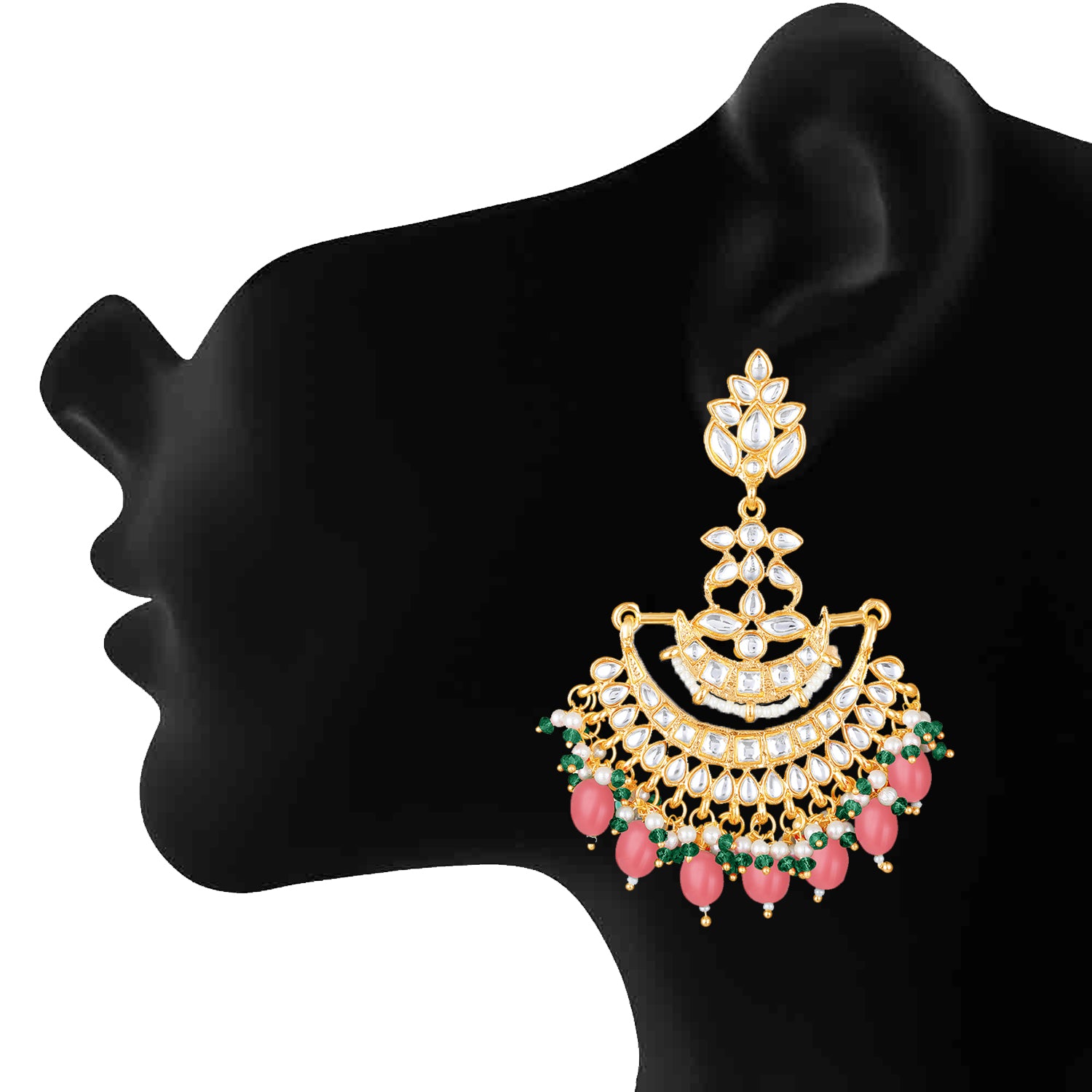 Floral Chandbali Traditional Dangler Earrings with Crystals and Multicolor Beads