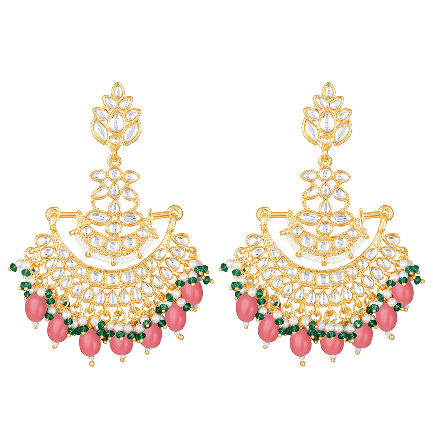 Floral Chandbali Traditional Dangler Earrings with Crystals and Multicolor Beads