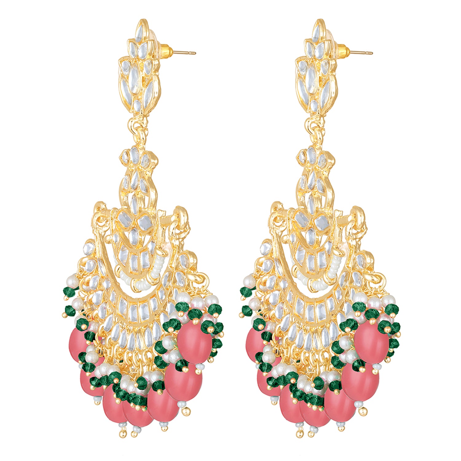 Floral Chandbali Traditional Dangler Earrings with Crystals and Multicolor Beads