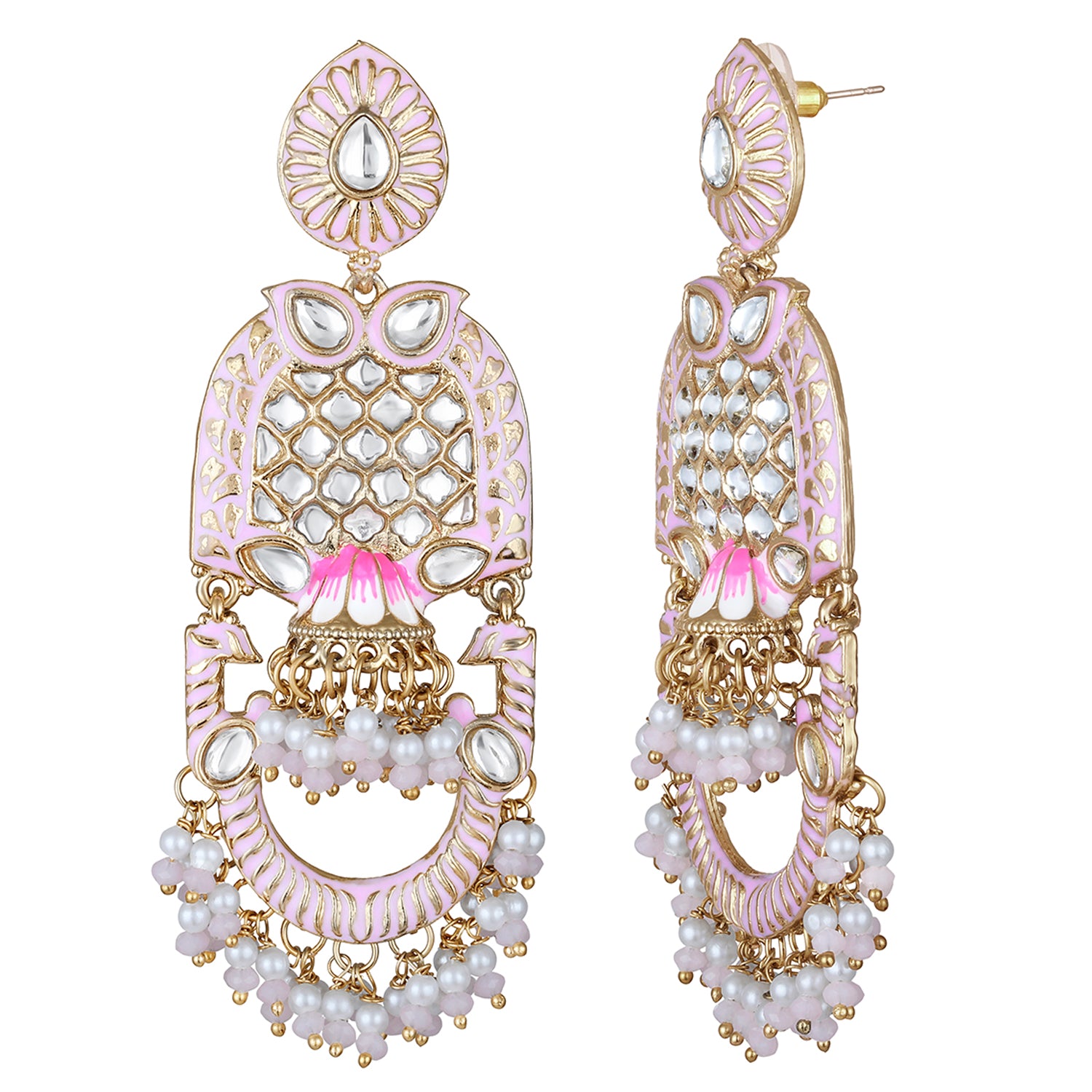 Purple Meena Work Floral Traditional Dangler Jhuma Earrings with Crystals and Beads
