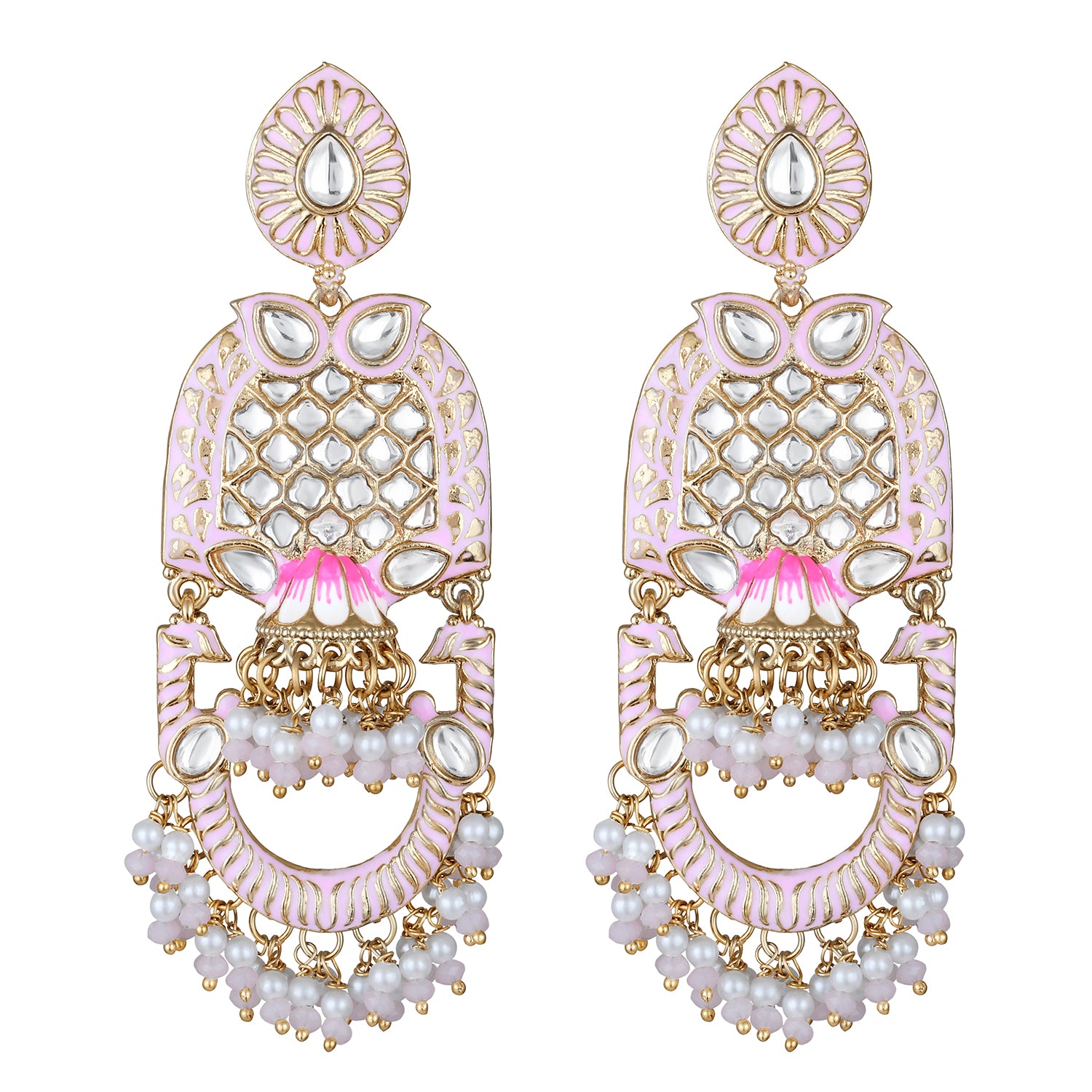 Purple Meena Work Floral Traditional Dangler Jhuma Earrings with Crystals and Beads