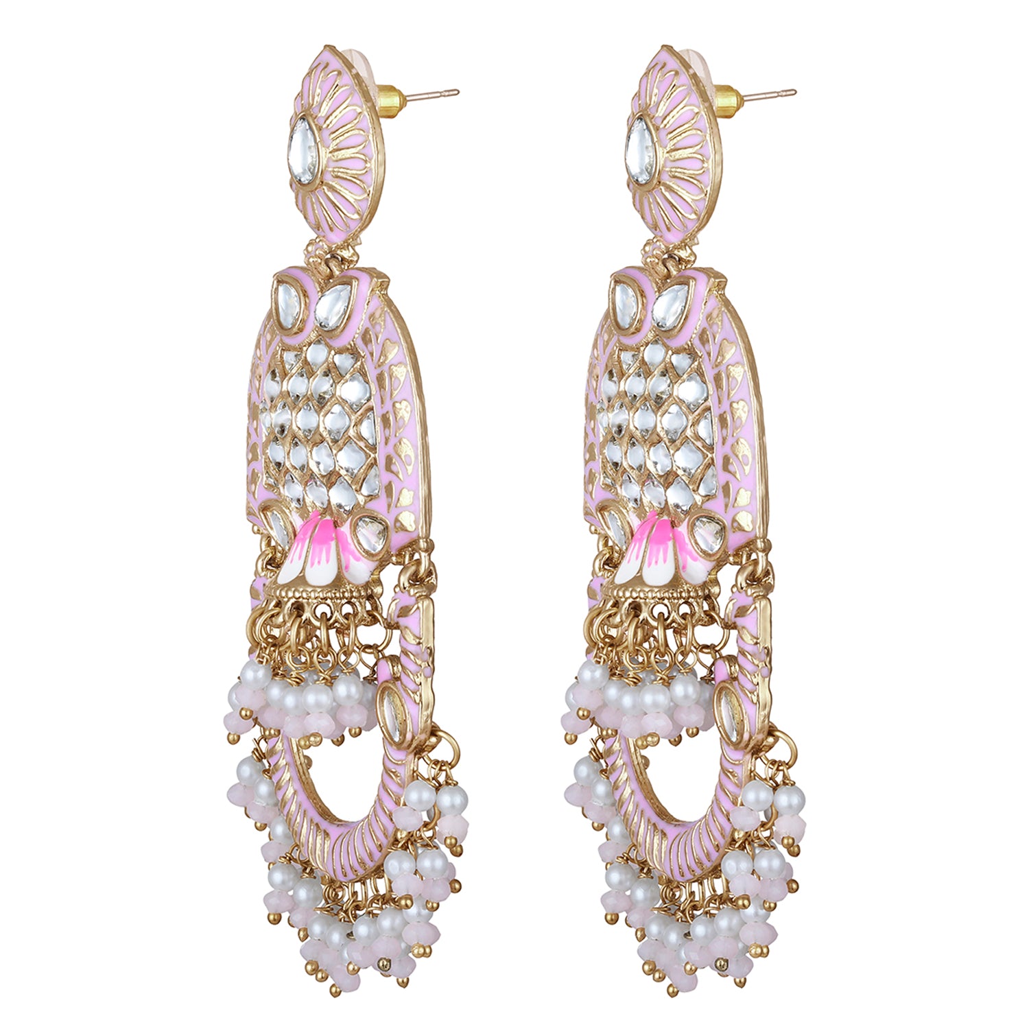 Purple Meena Work Floral Traditional Dangler Jhuma Earrings with Crystals and Beads