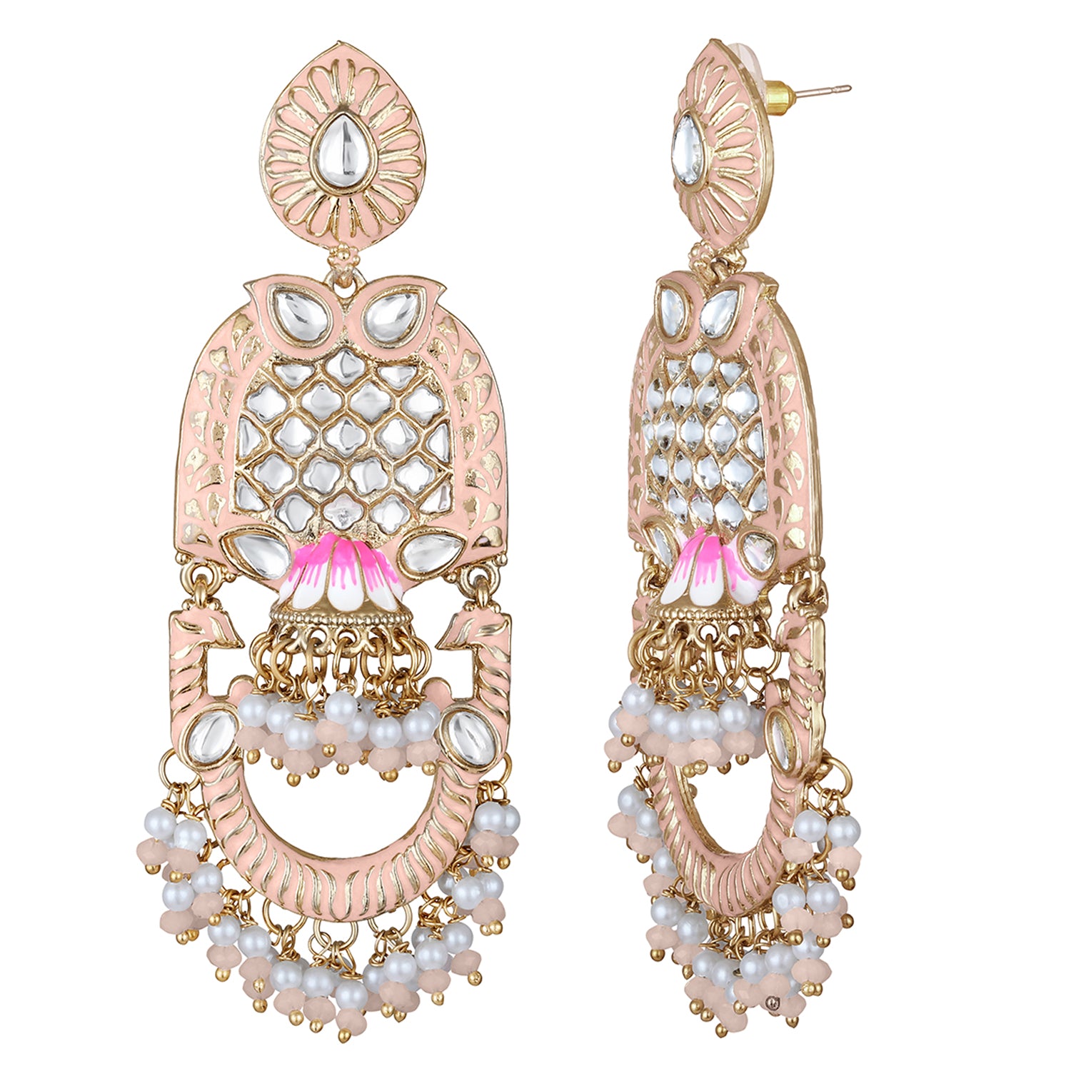 Purple Meena Work Floral Traditional Dangler Jhuma Earrings with Crystals and Beads