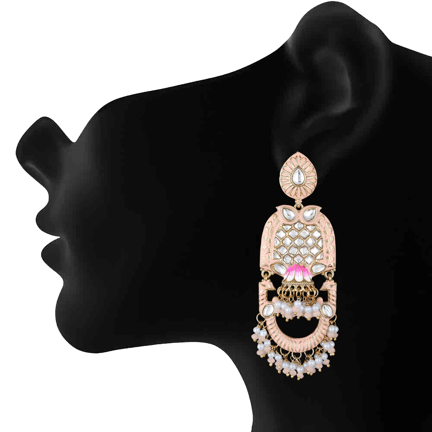 Purple Meena Work Floral Traditional Dangler Jhuma Earrings with Crystals and Beads