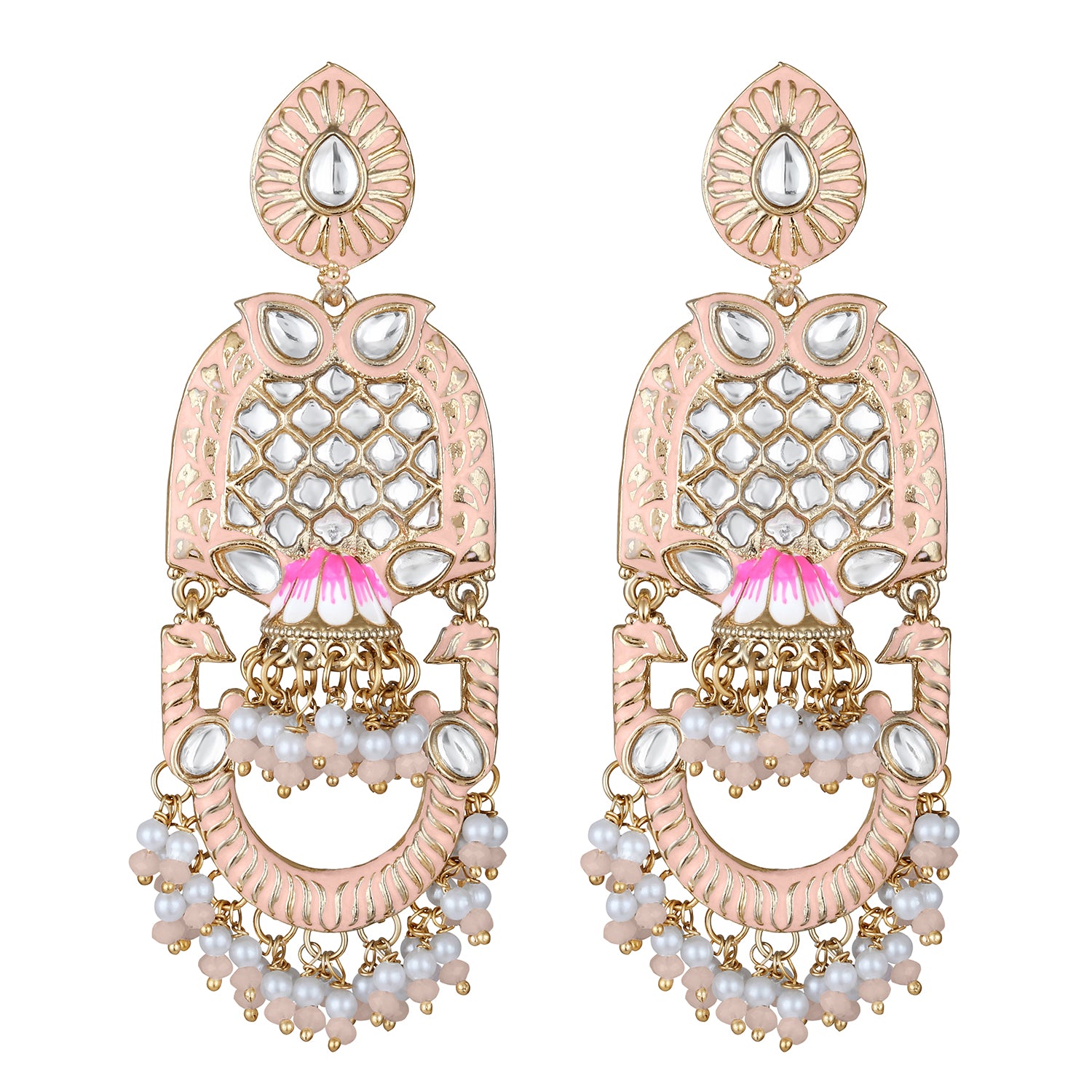 Purple Meena Work Floral Traditional Dangler Jhuma Earrings with Crystals and Beads