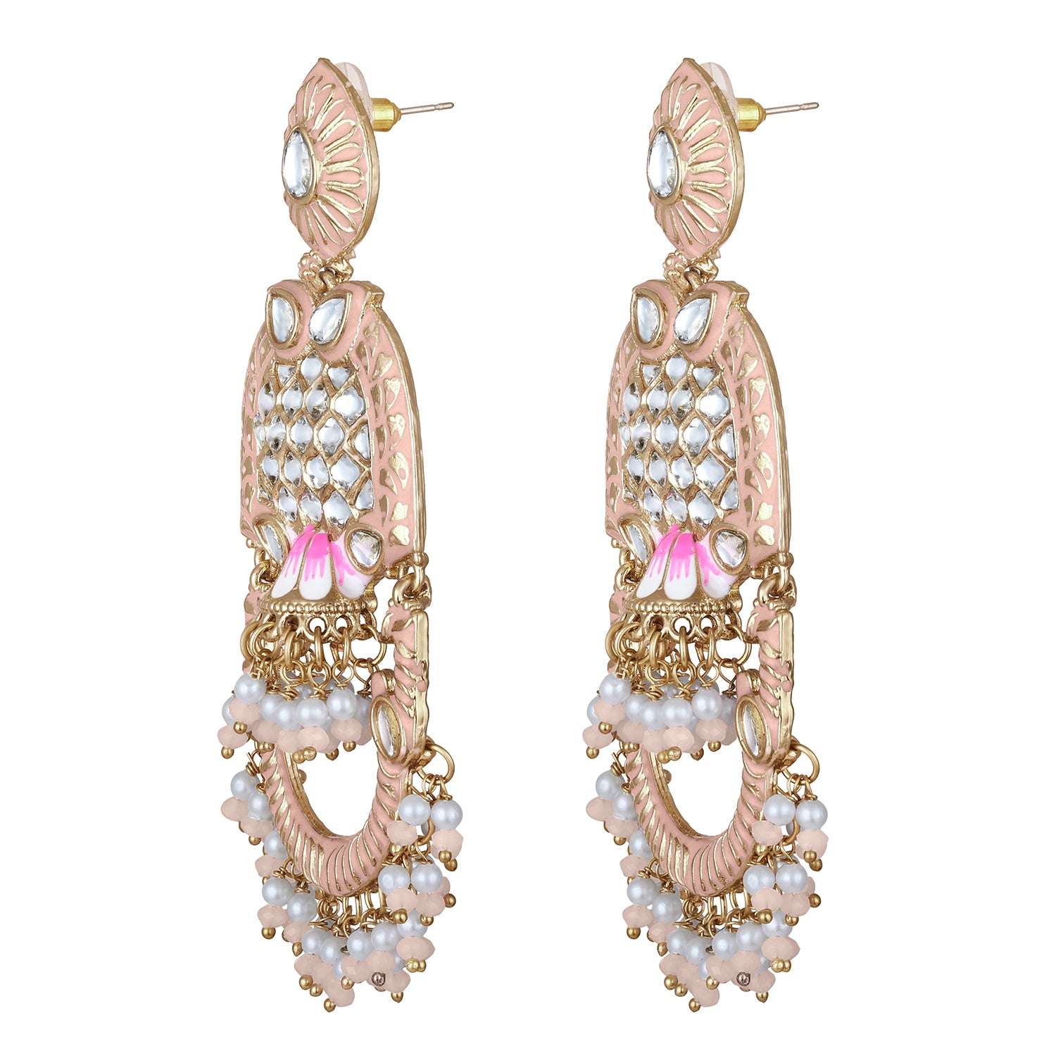 Purple Meena Work Floral Traditional Dangler Jhuma Earrings with Crystals and Beads