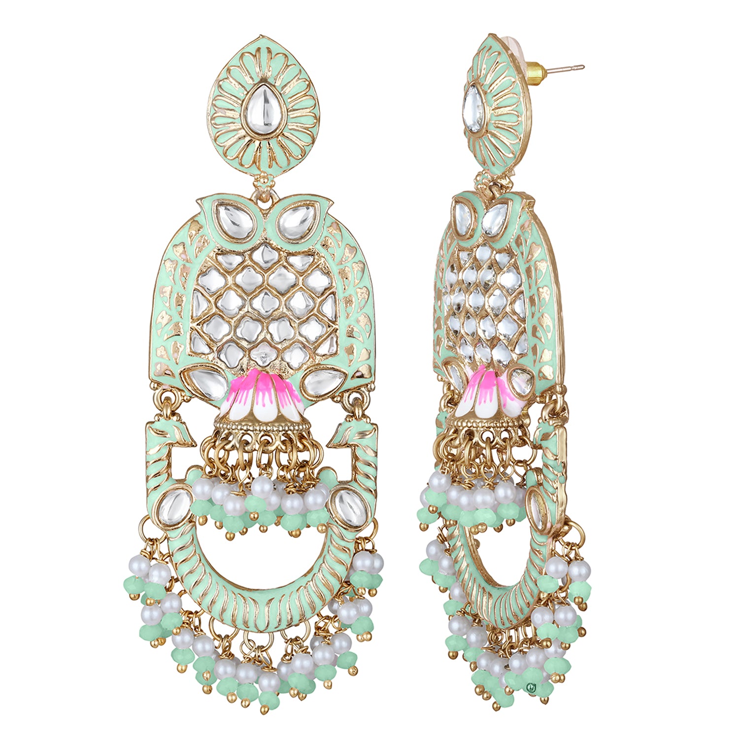 Purple Meena Work Floral Traditional Dangler Jhuma Earrings with Crystals and Beads