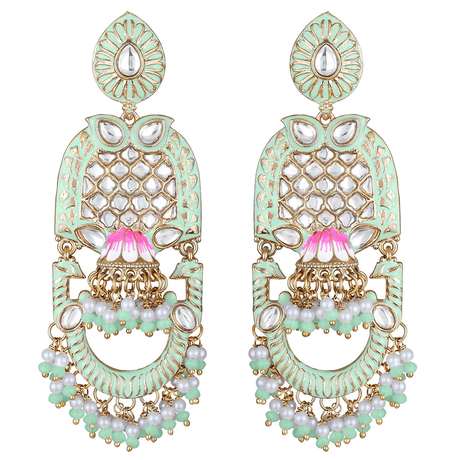 Purple Meena Work Floral Traditional Dangler Jhuma Earrings with Crystals and Beads