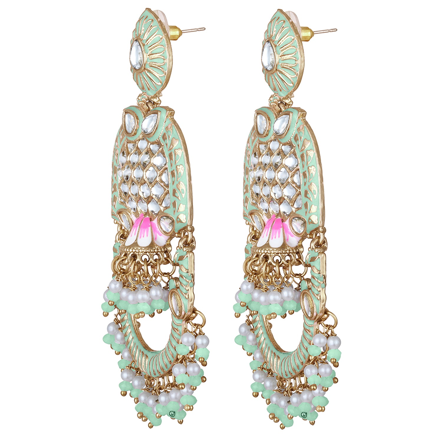 Purple Meena Work Floral Traditional Dangler Jhuma Earrings with Crystals and Beads