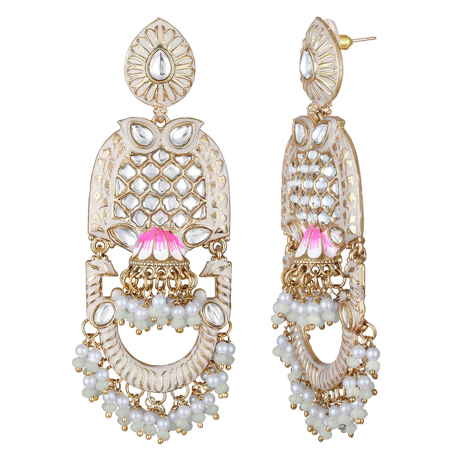 Purple Meena Work Floral Traditional Dangler Jhuma Earrings with Crystals and Beads