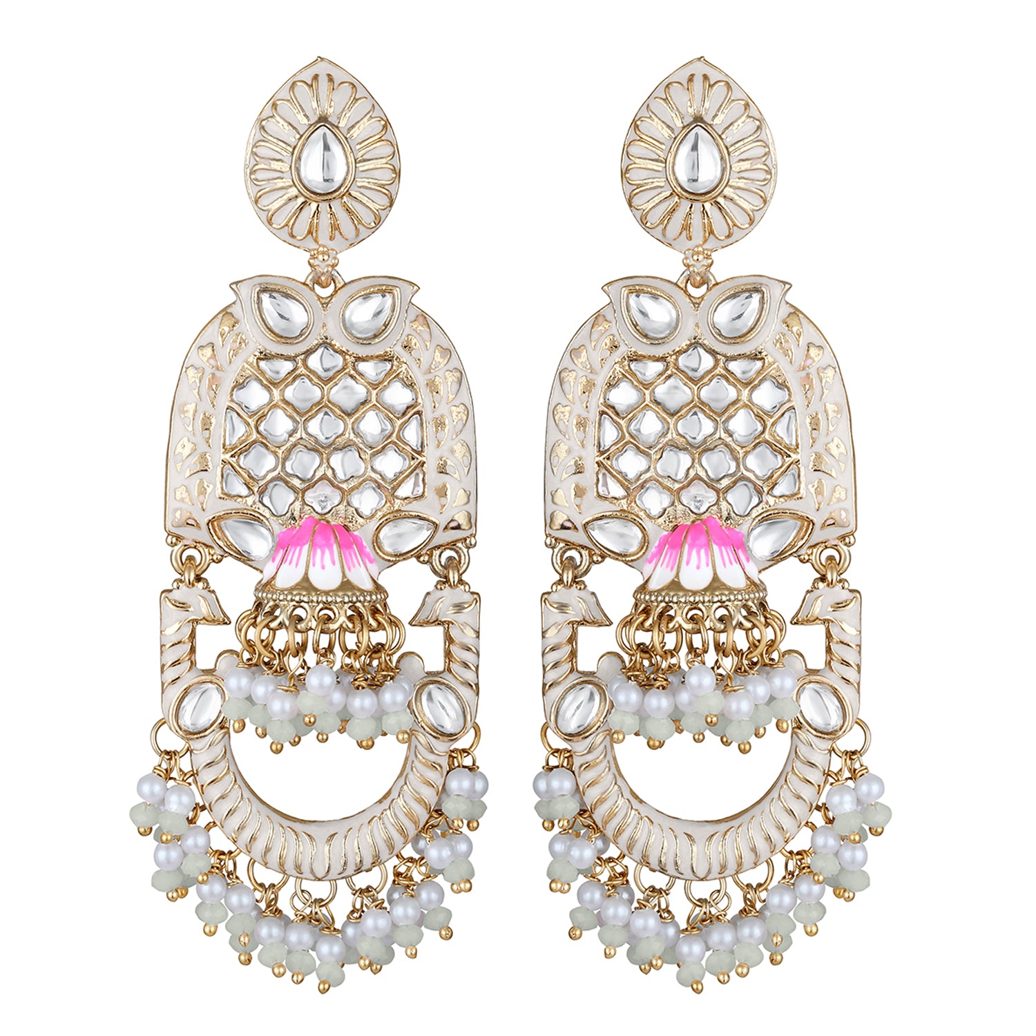 Purple Meena Work Floral Traditional Dangler Jhuma Earrings with Crystals and Beads