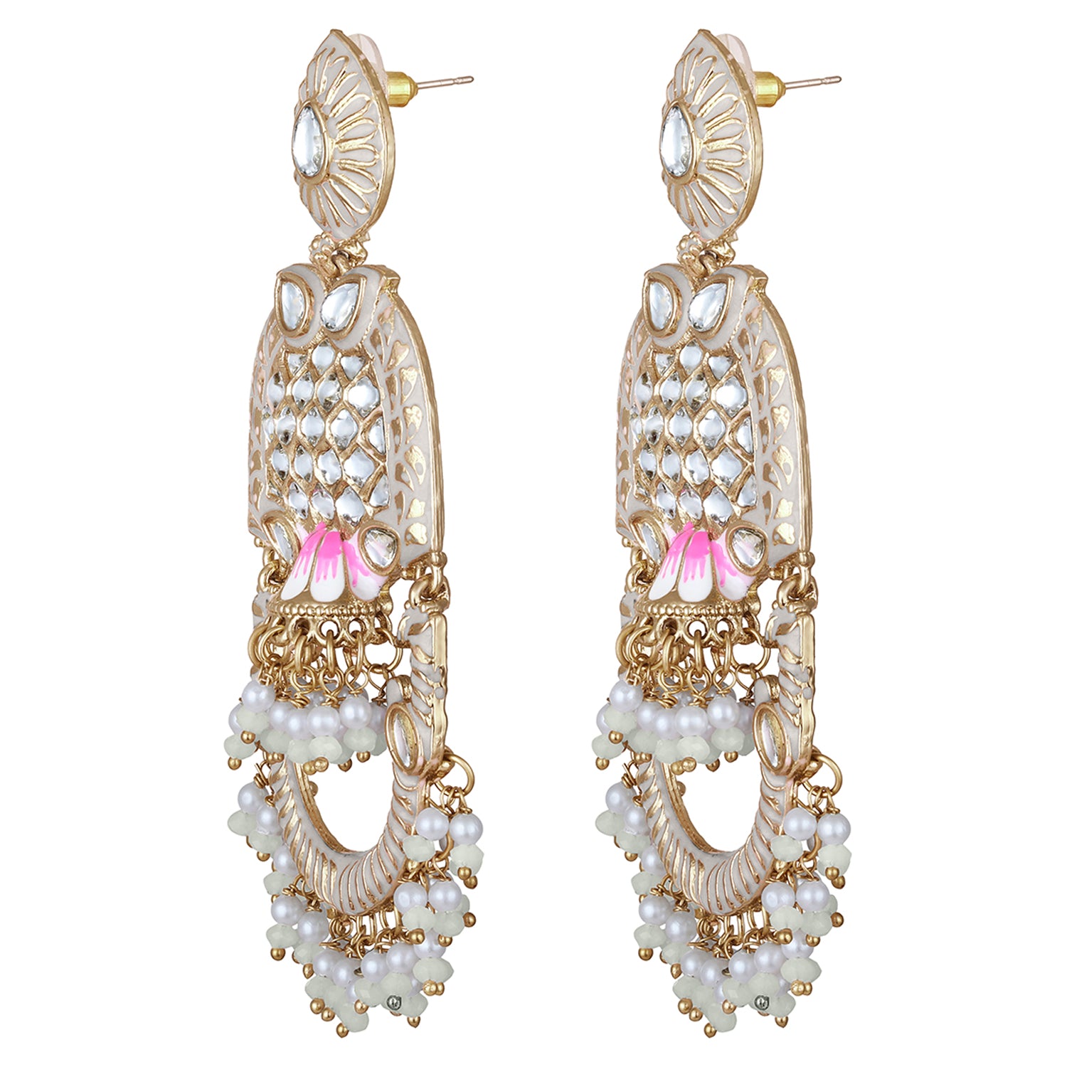 Purple Meena Work Floral Traditional Dangler Jhuma Earrings with Crystals and Beads