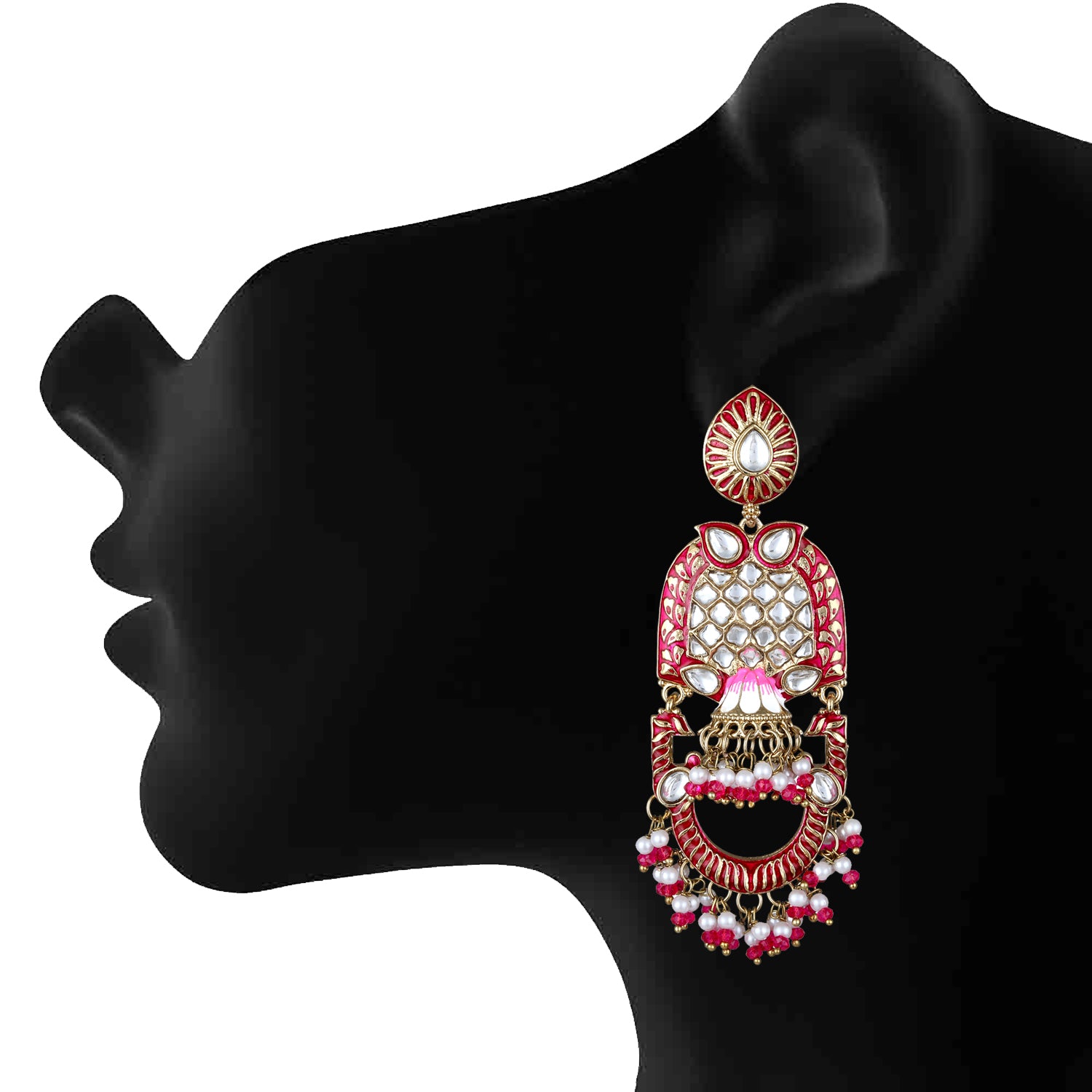 Purple Meena Work Floral Traditional Dangler Jhuma Earrings with Crystals and Beads