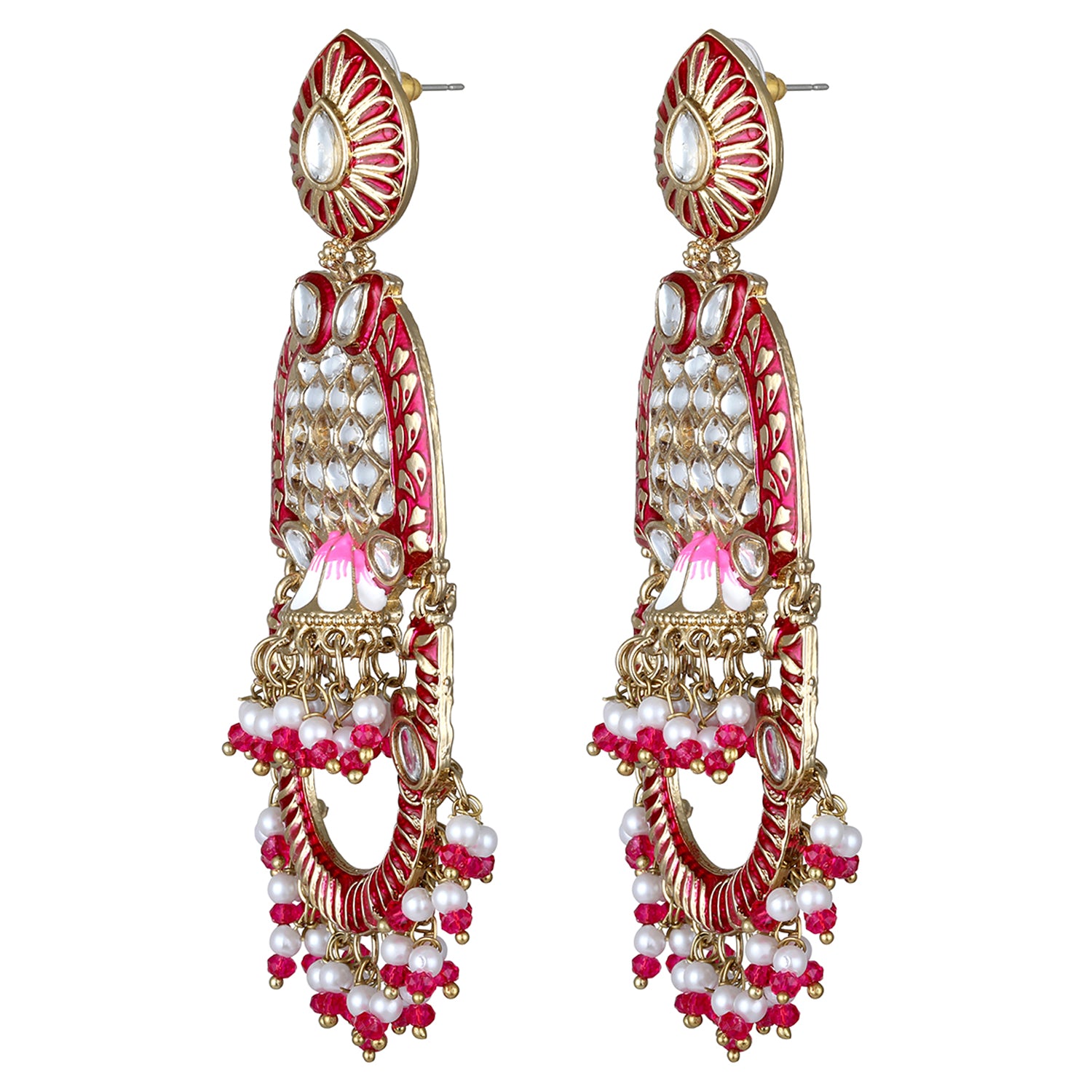 Purple Meena Work Floral Traditional Dangler Jhuma Earrings with Crystals and Beads