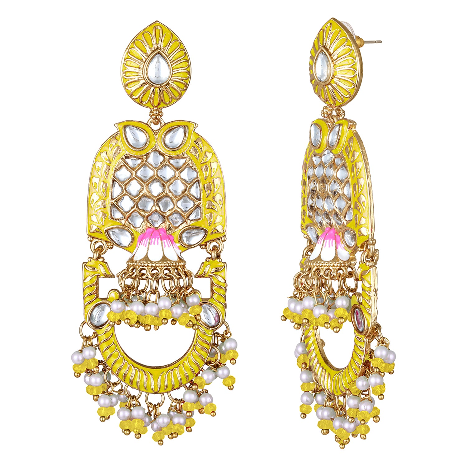 Purple Meena Work Floral Traditional Dangler Jhuma Earrings with Crystals and Beads