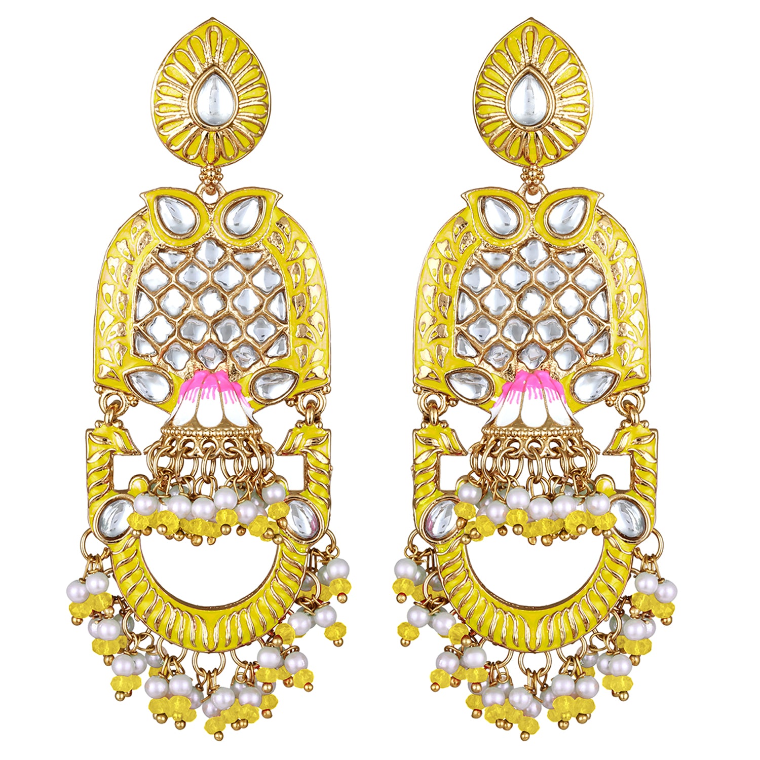 Purple Meena Work Floral Traditional Dangler Jhuma Earrings with Crystals and Beads