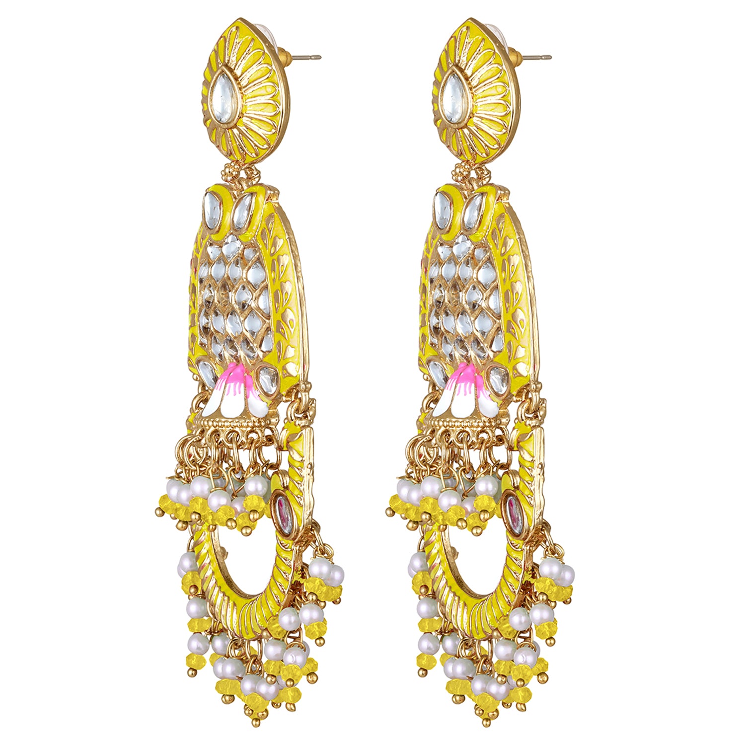 Purple Meena Work Floral Traditional Dangler Jhuma Earrings with Crystals and Beads