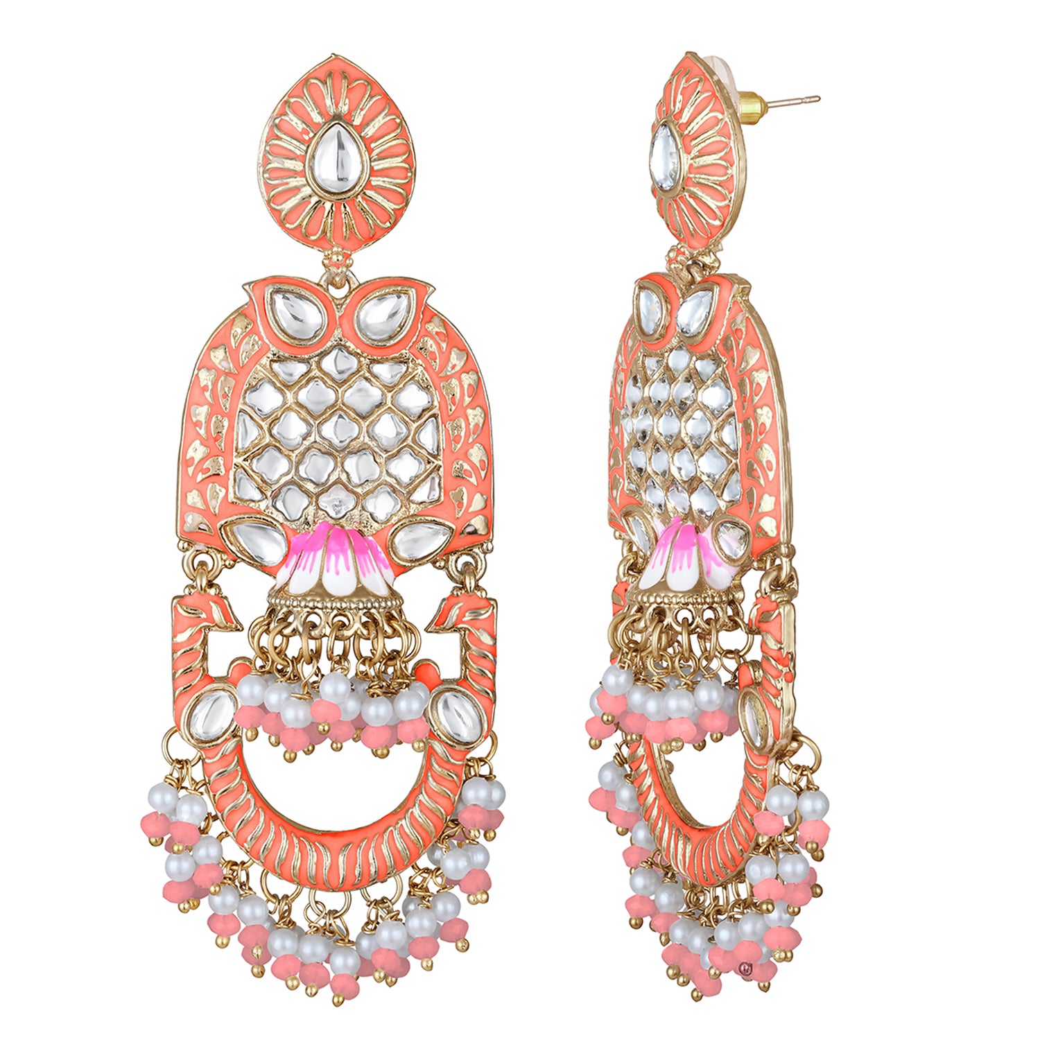 Purple Meena Work Floral Traditional Dangler Jhuma Earrings with Crystals and Beads