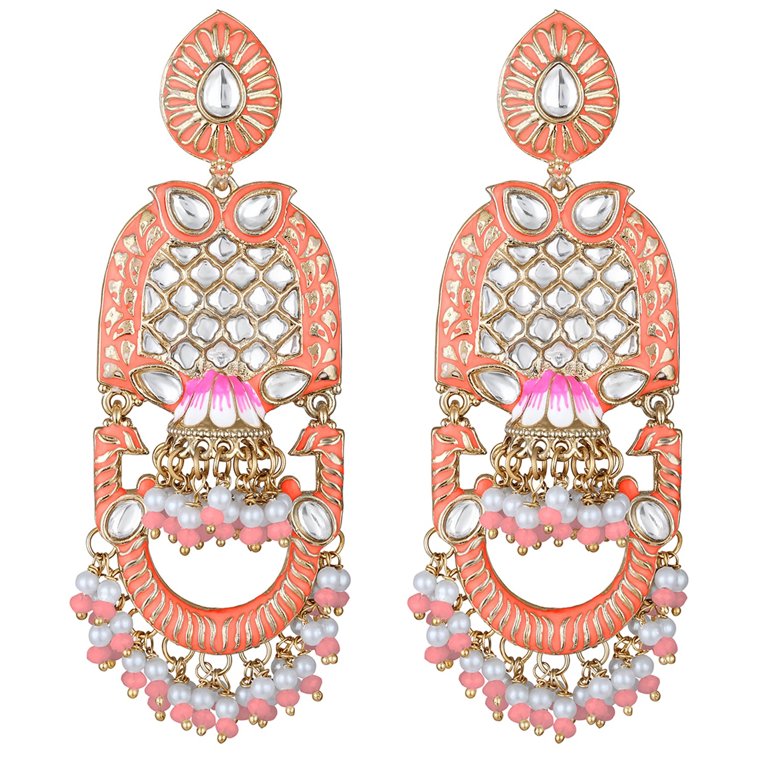 Purple Meena Work Floral Traditional Dangler Jhuma Earrings with Crystals and Beads