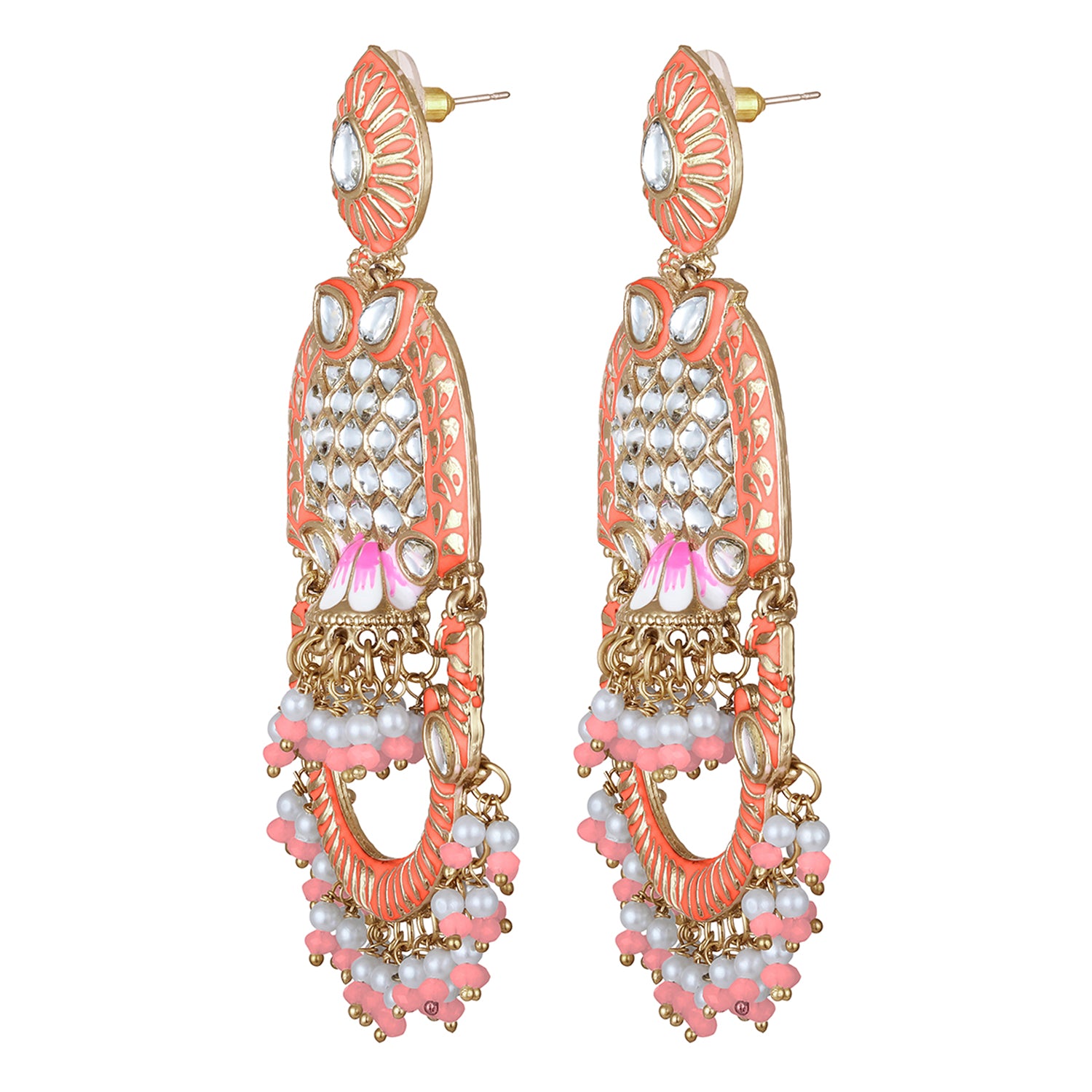 Purple Meena Work Floral Traditional Dangler Jhuma Earrings with Crystals and Beads