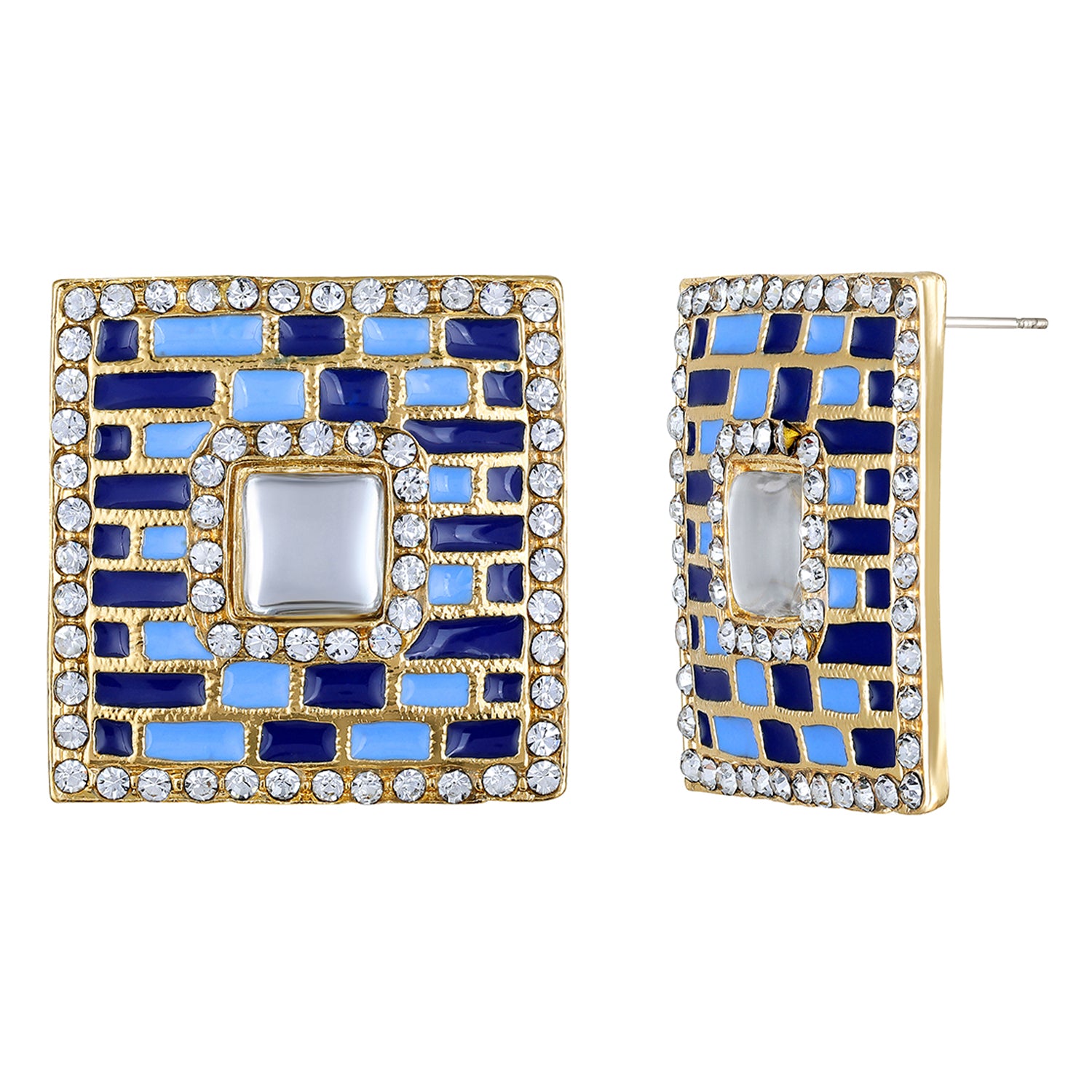 Blue Meenakari Enamel Squarish Dangler Earrings with Crystals