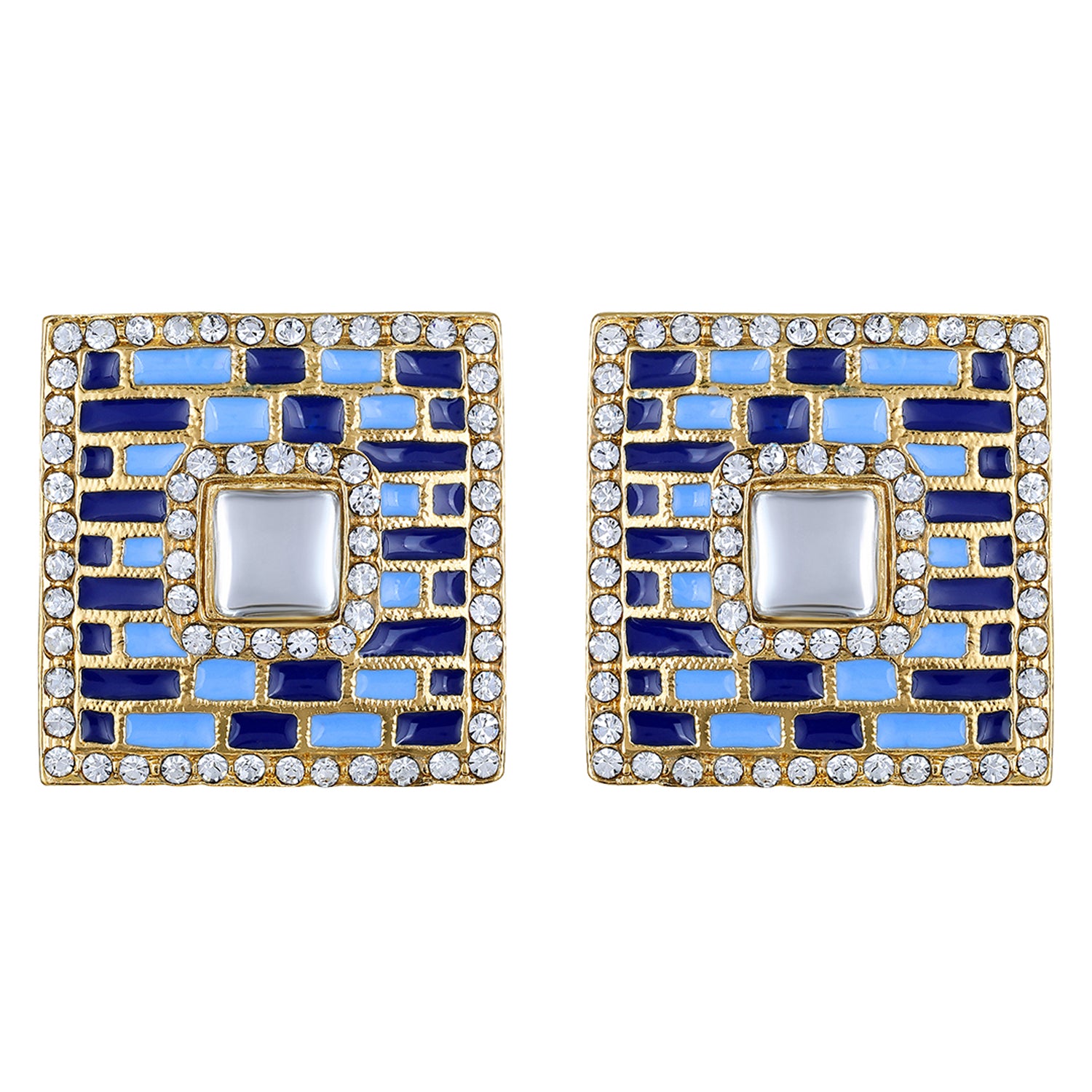 Blue Meenakari Enamel Squarish Dangler Earrings with Crystals