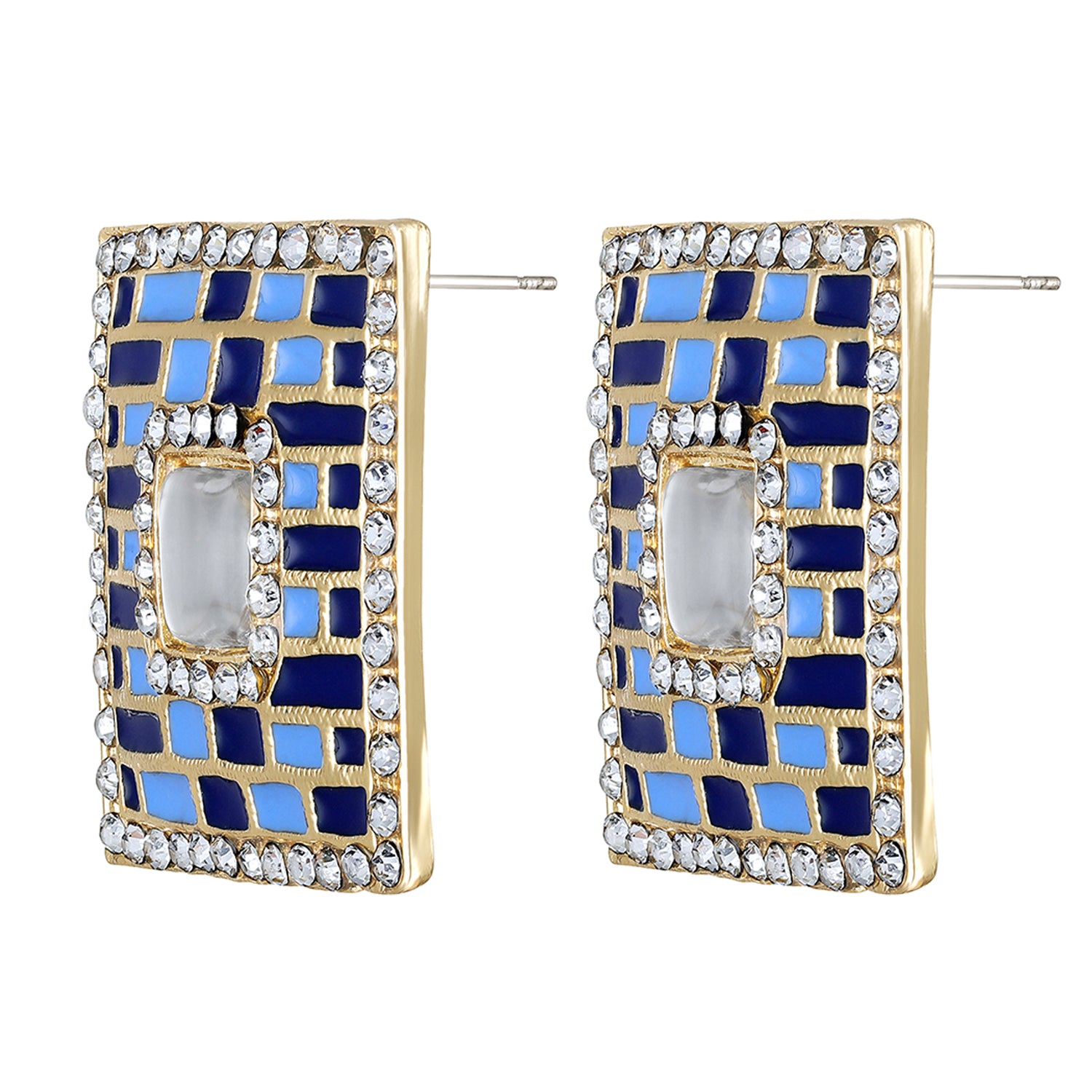 Blue Meenakari Enamel Squarish Dangler Earrings with Crystals