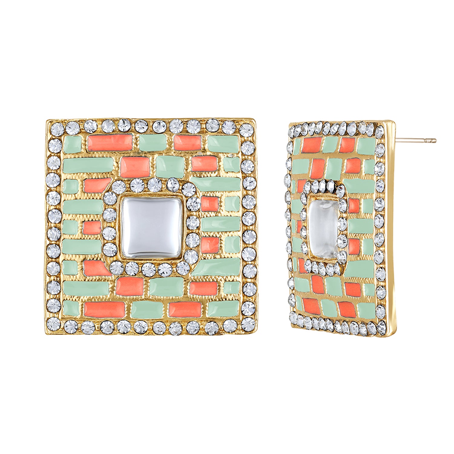 Blue Meenakari Enamel Squarish Dangler Earrings with Crystals