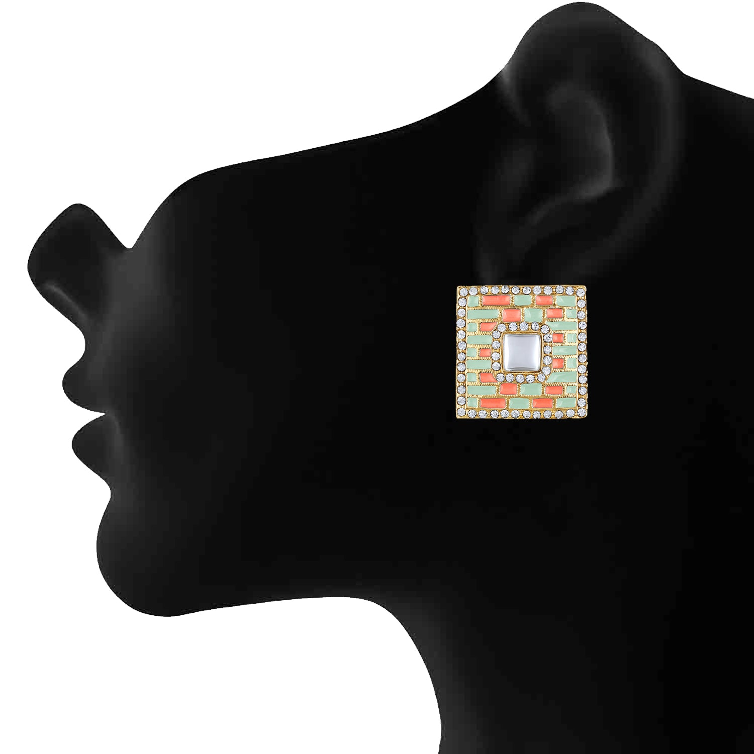 Blue Meenakari Enamel Squarish Dangler Earrings with Crystals