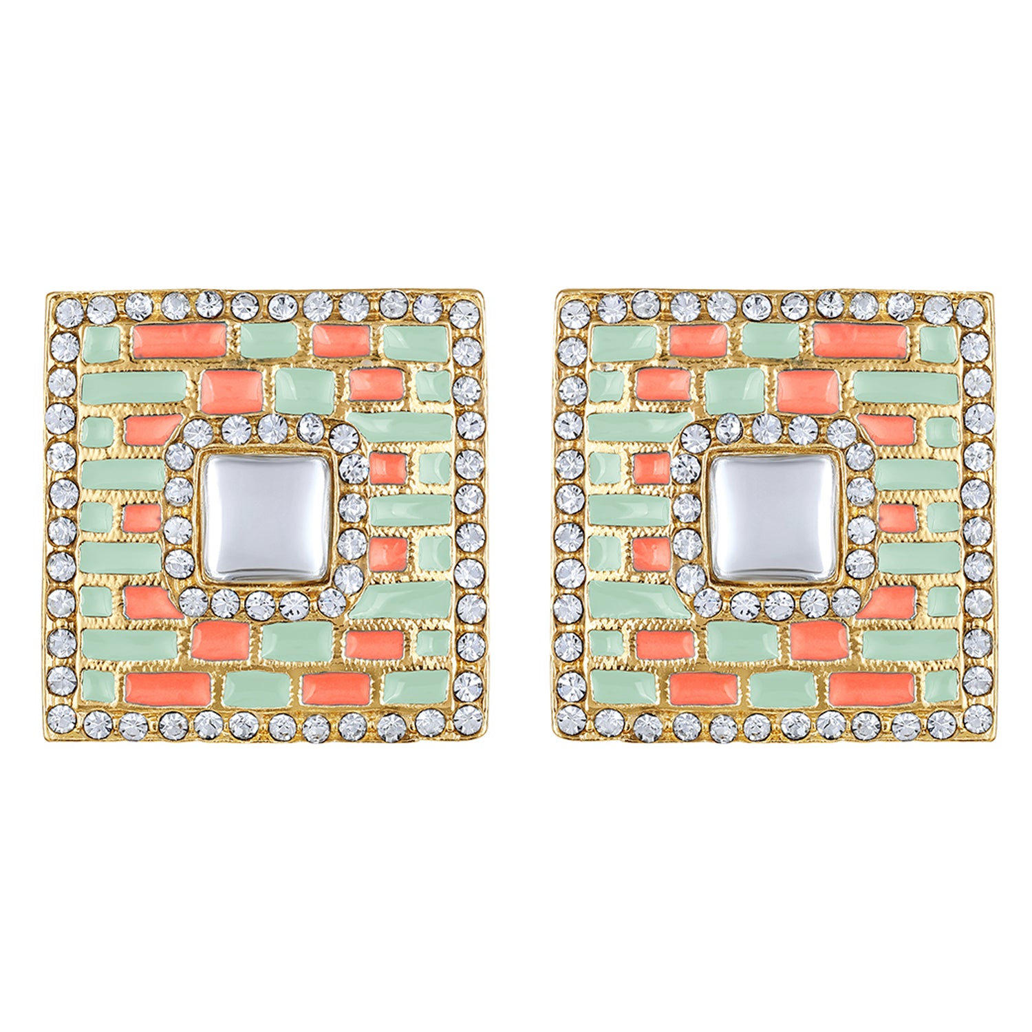 Blue Meenakari Enamel Squarish Dangler Earrings with Crystals