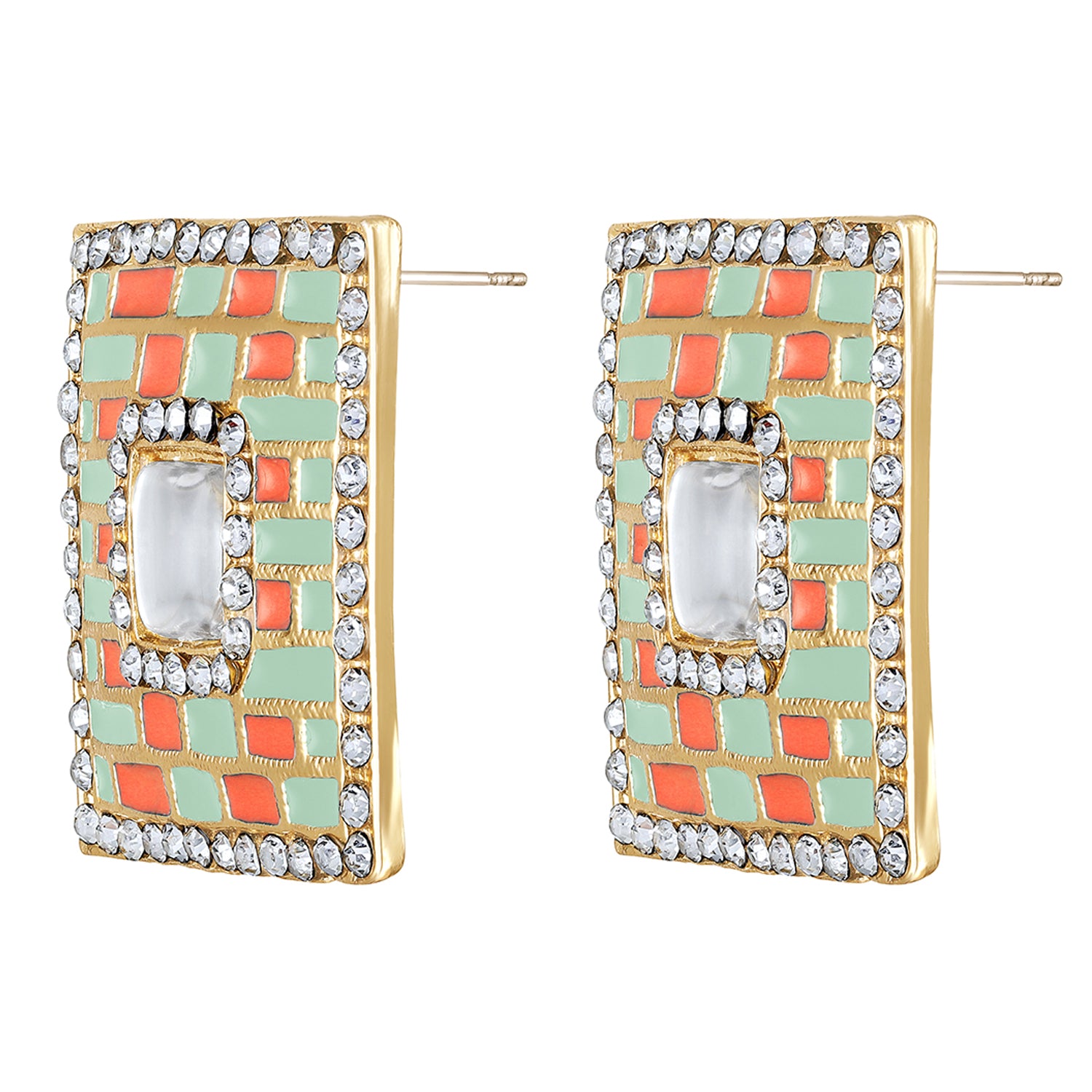 Blue Meenakari Enamel Squarish Dangler Earrings with Crystals