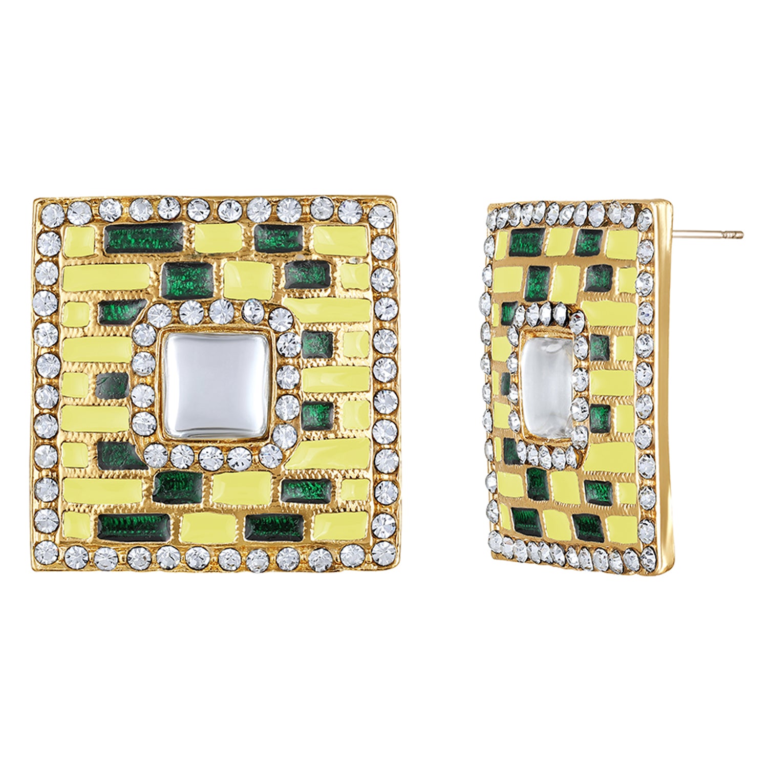 Blue Meenakari Enamel Squarish Dangler Earrings with Crystals