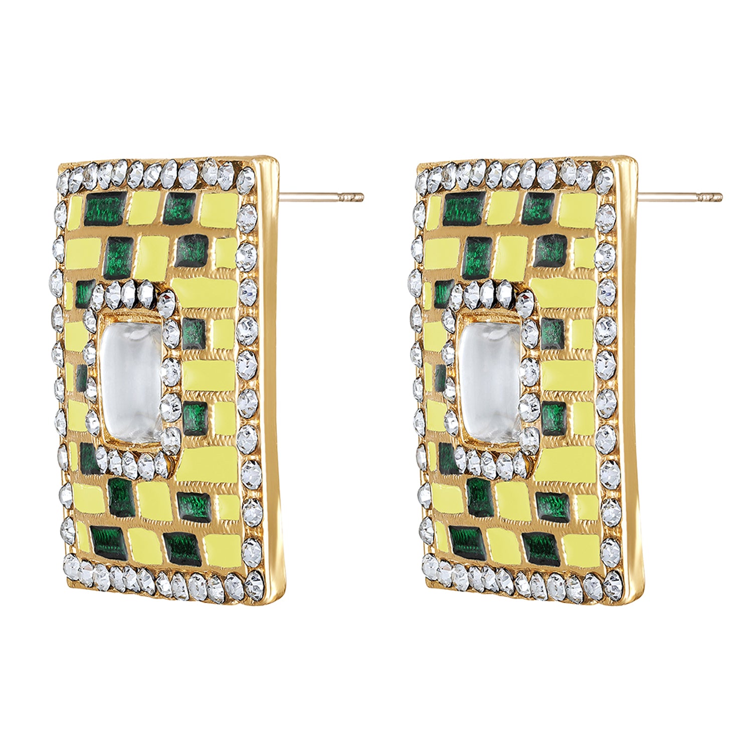 Blue Meenakari Enamel Squarish Dangler Earrings with Crystals