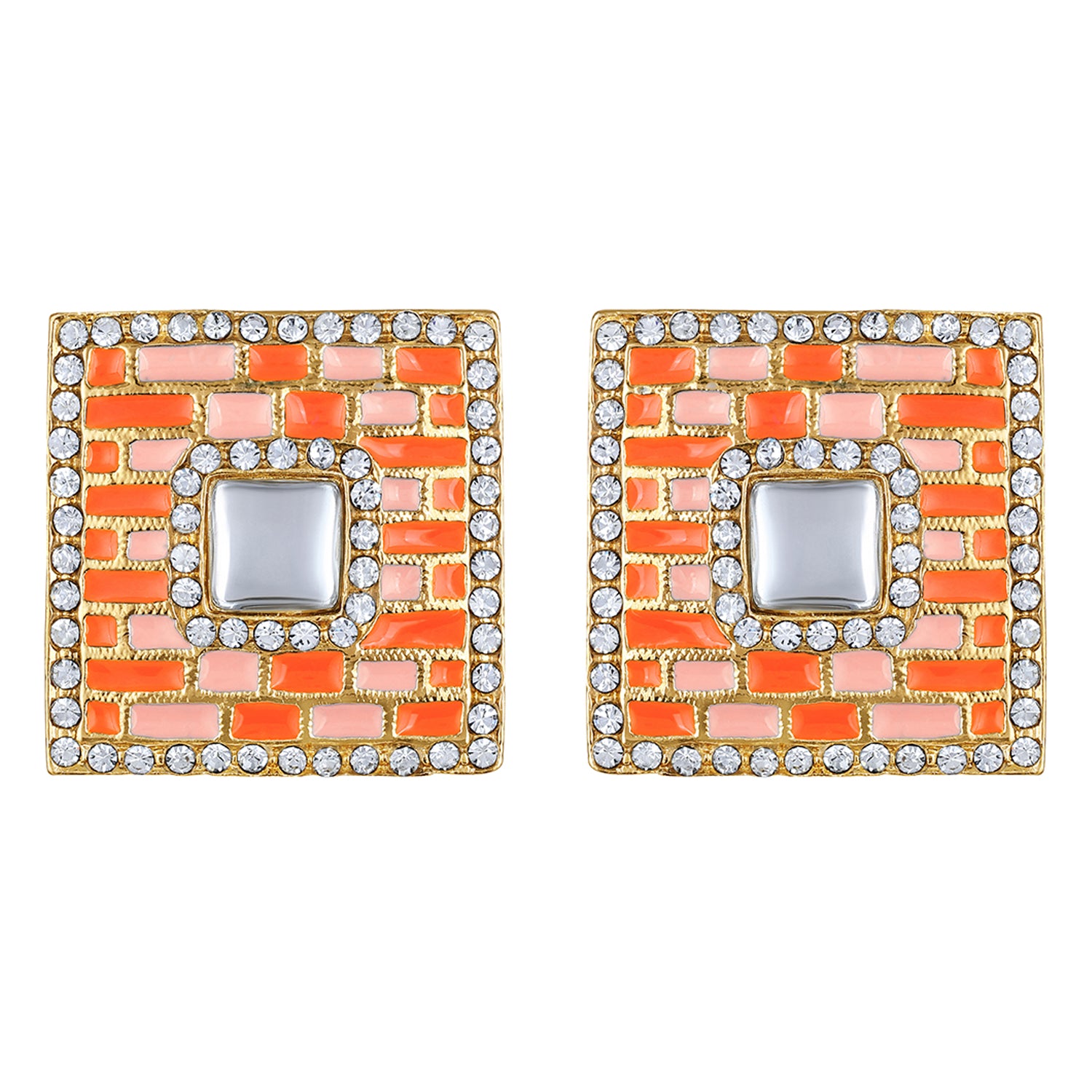 Blue Meenakari Enamel Squarish Dangler Earrings with Crystals