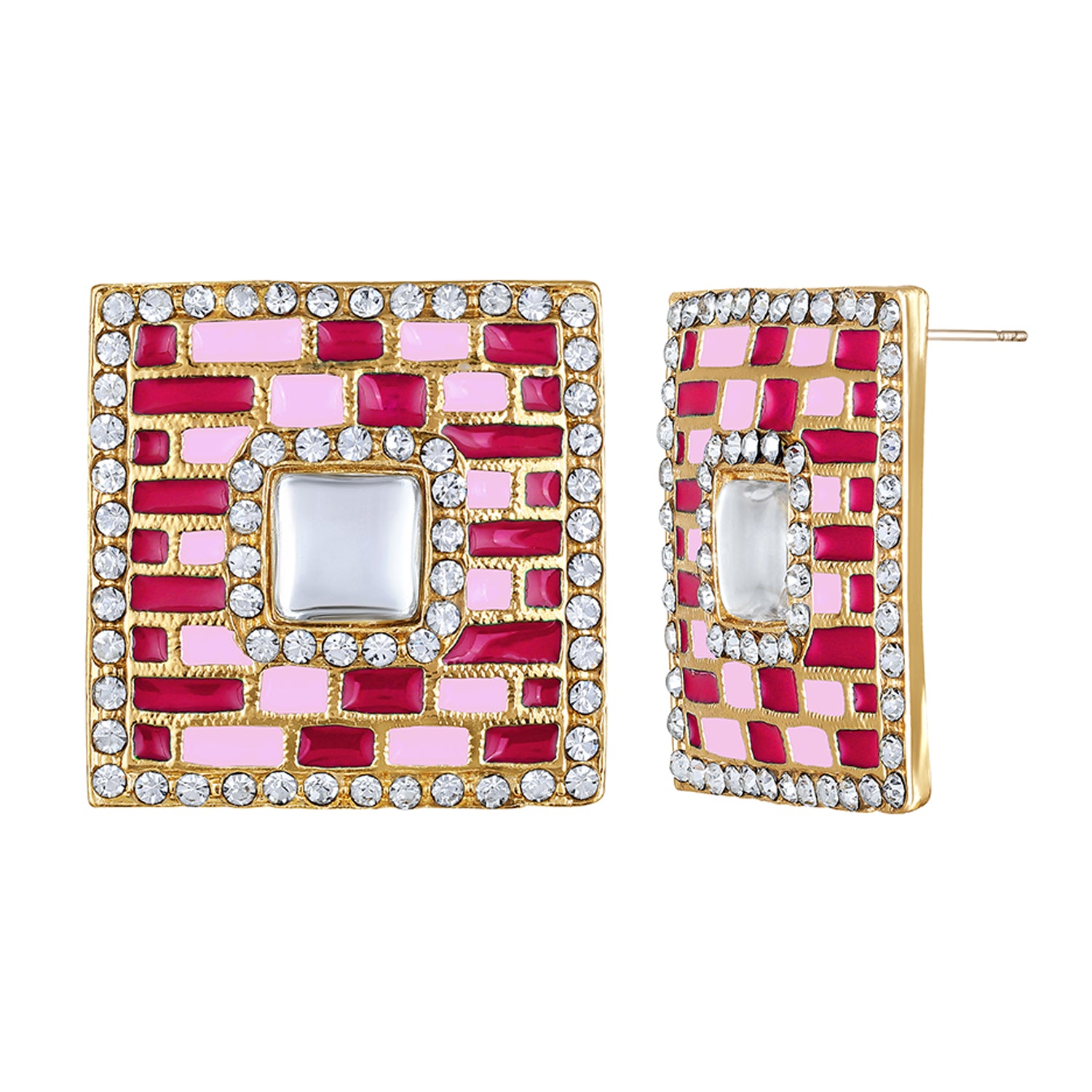 Blue Meenakari Enamel Squarish Dangler Earrings with Crystals