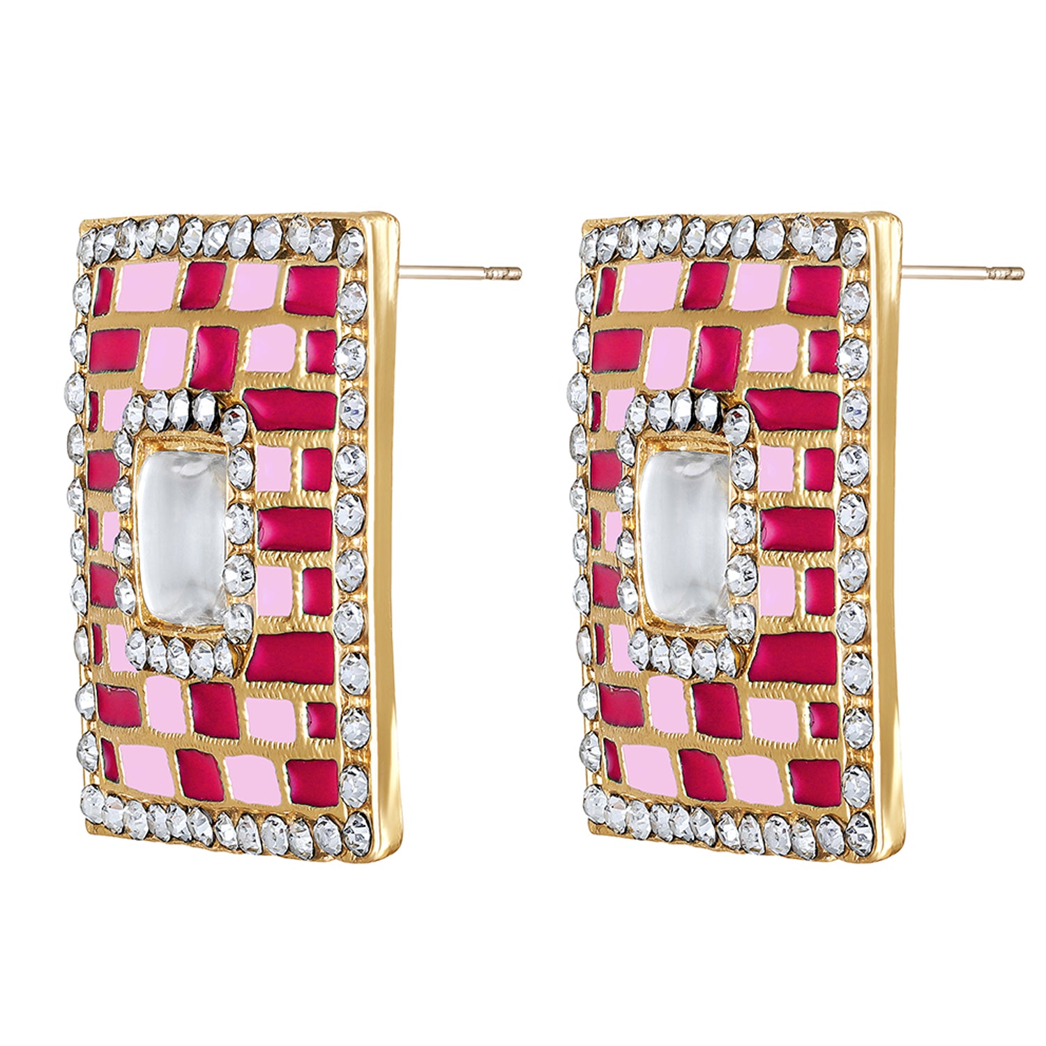 Blue Meenakari Enamel Squarish Dangler Earrings with Crystals